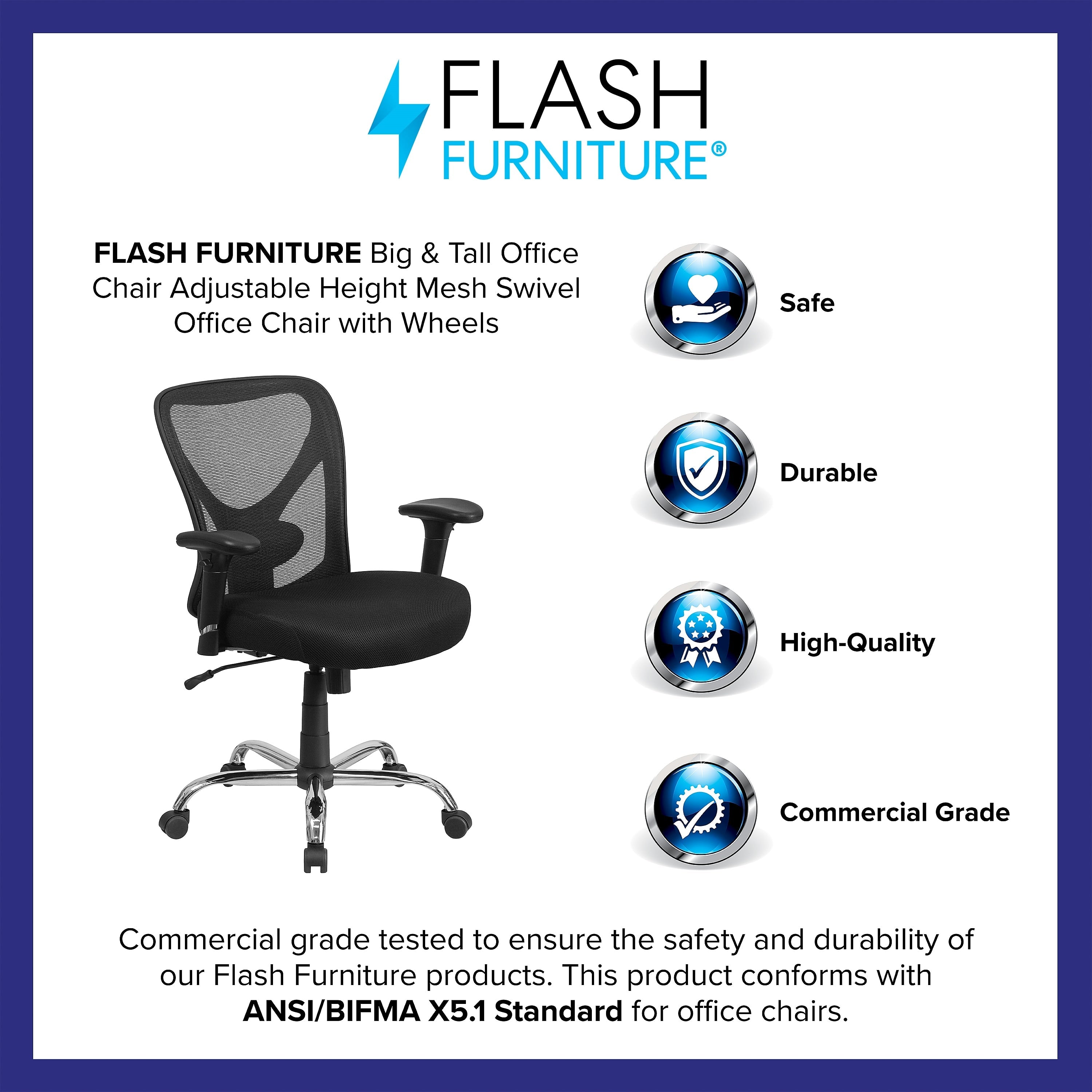 Flash Furniture HERCULES Series Ergonomic Mesh Swivel Big & Tall Office Chair, Black