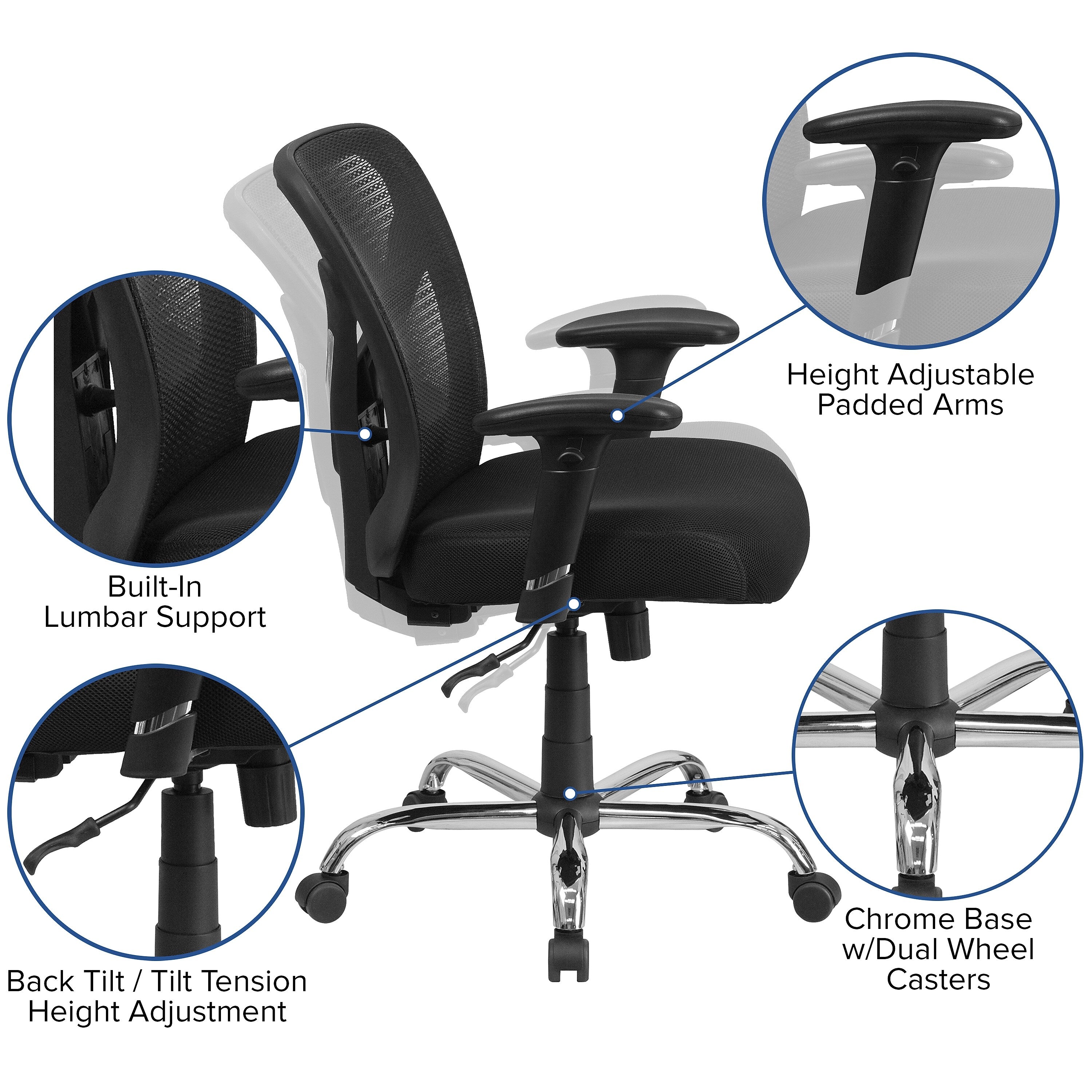 Flash Furniture HERCULES Series Ergonomic Mesh Swivel Big & Tall Office Chair, Black