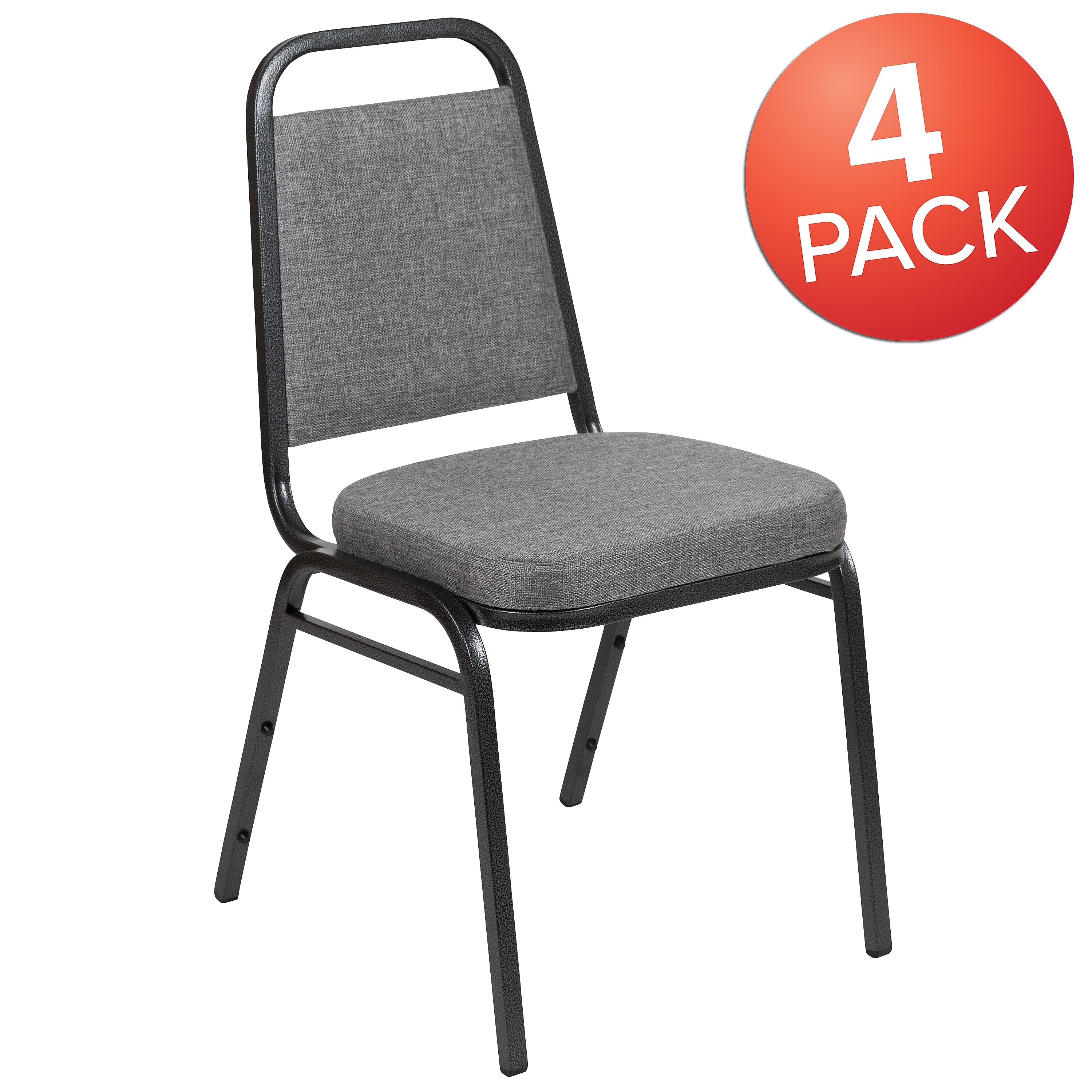 Flash Furniture HERCULES Series Fabric Banquet Stacking Chair, Gray/Silver Vein Frame, 4 Pack