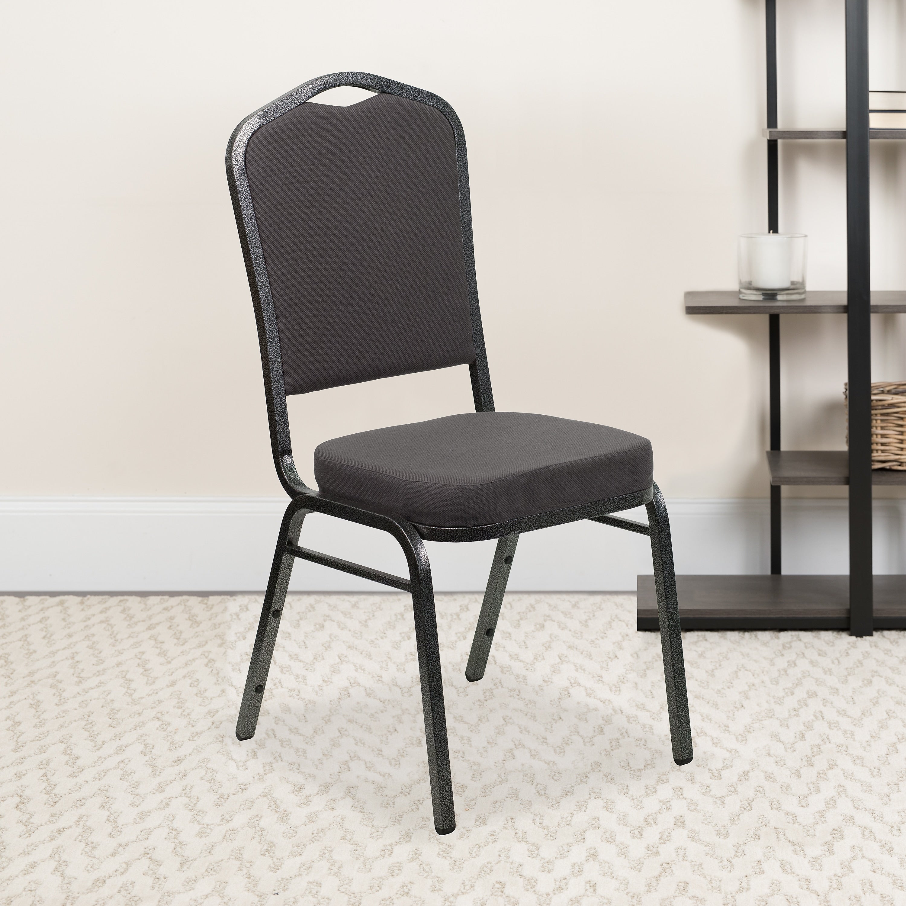 Flash Furniture HERCULES Series Fabric Banquet Stacking Chair, Gray/Silver Vein Frame, 4 Pack