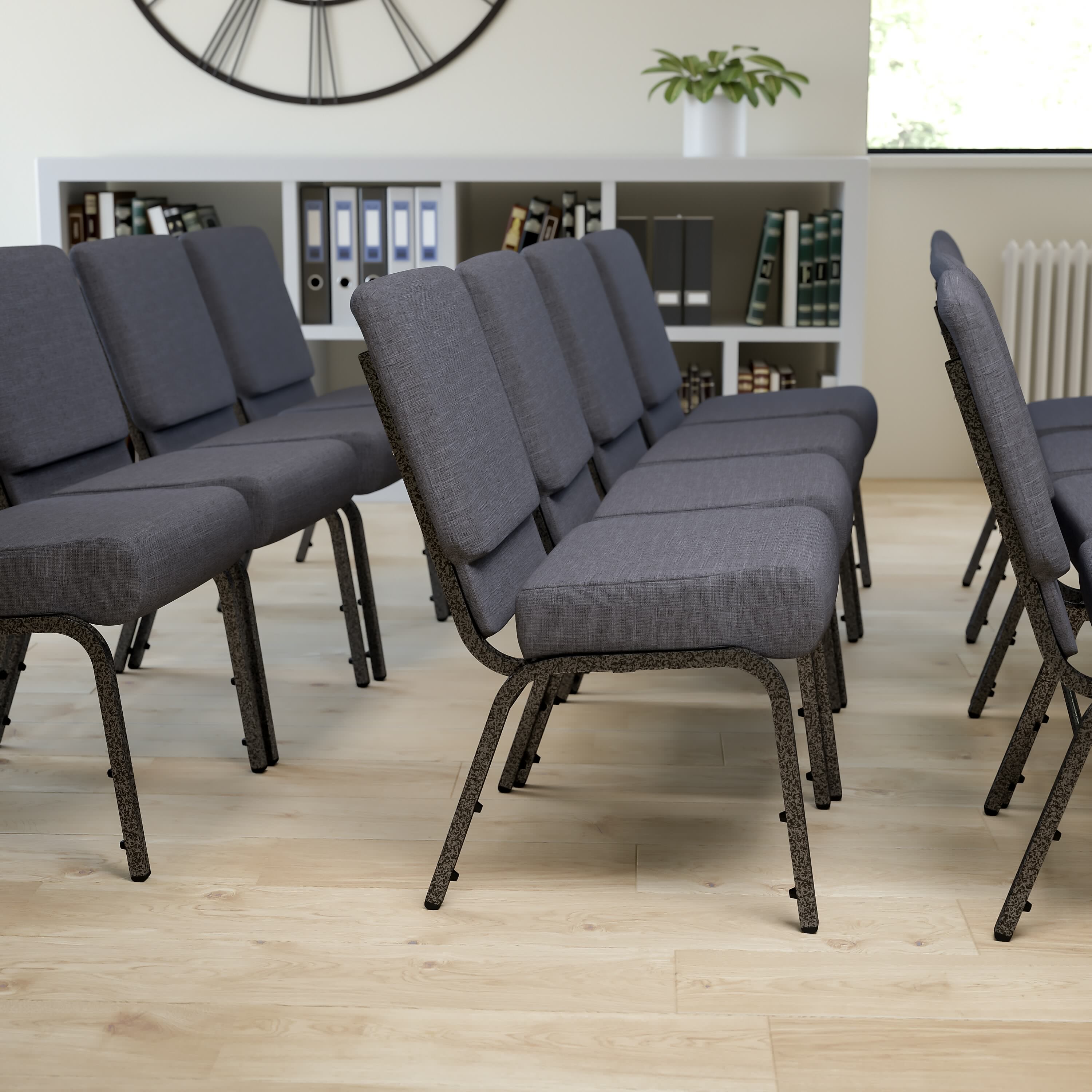 Flash Furniture HERCULES Series Fabric Church Stacking Chair, Dark Gray/Silver Vein Frame