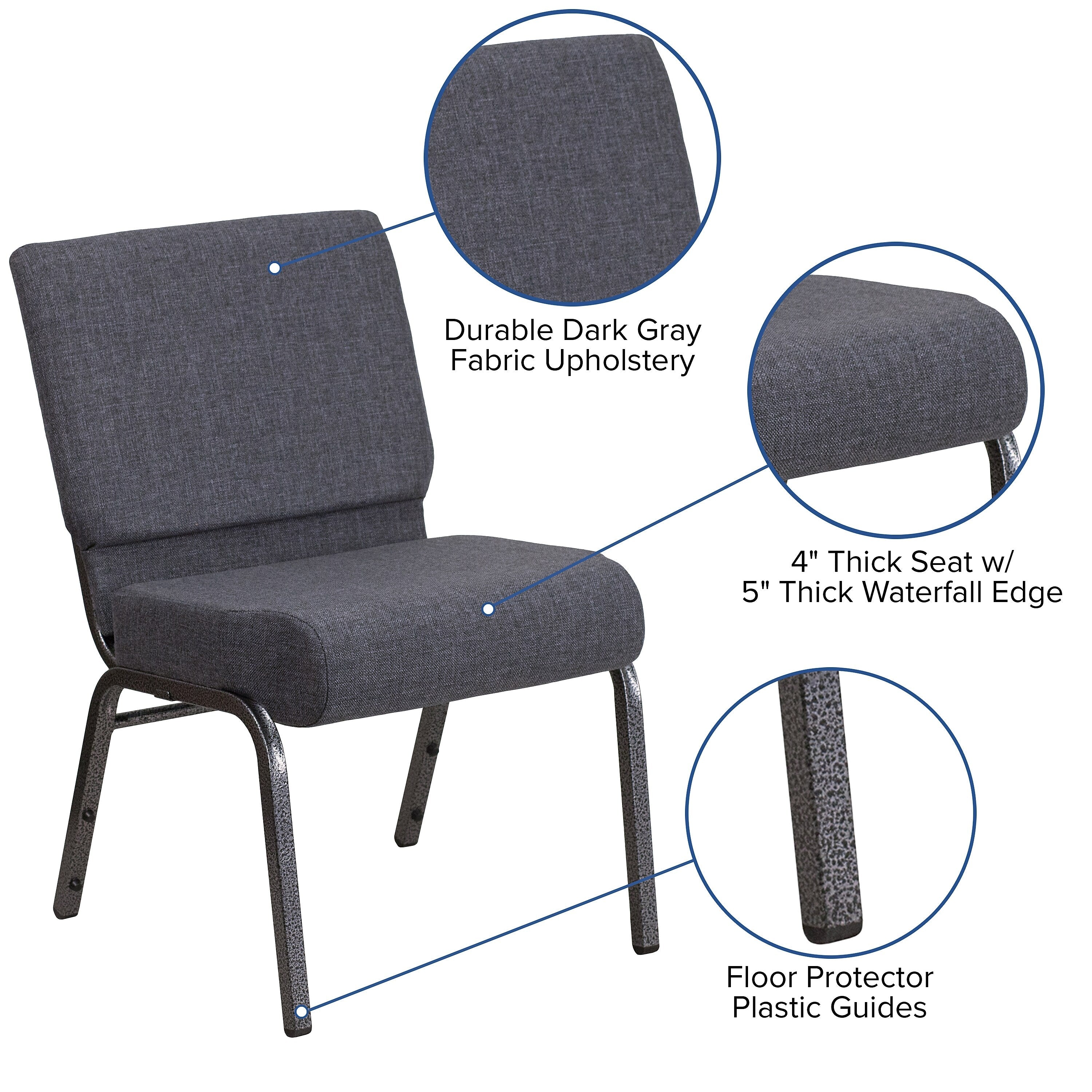 Flash Furniture HERCULES Series Fabric Church Stacking Chair, Dark Gray/Silver Vein Frame