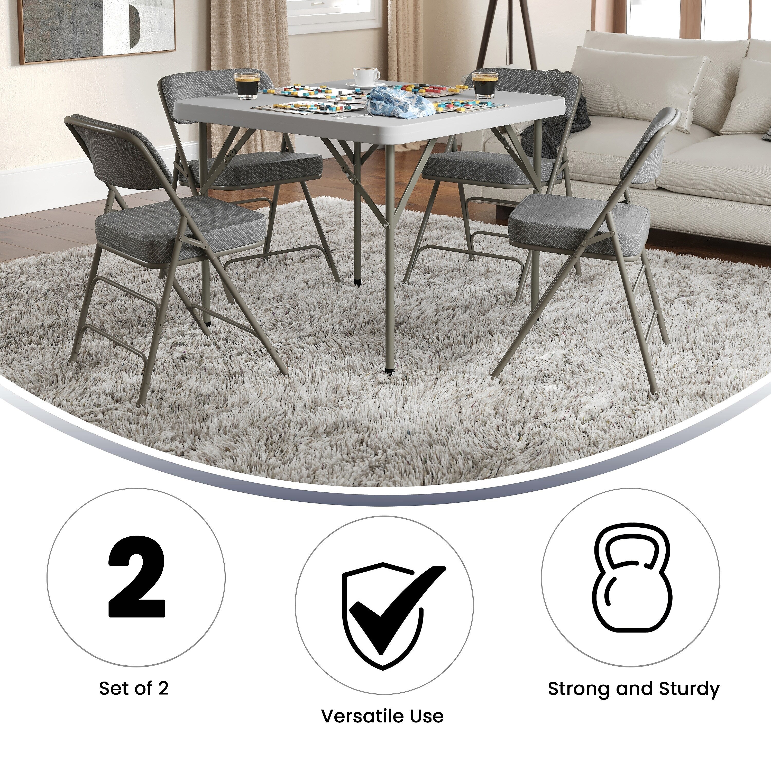 Flash Furniture HERCULES Series Fabric Folding Chair, Gray, 2/Pack
