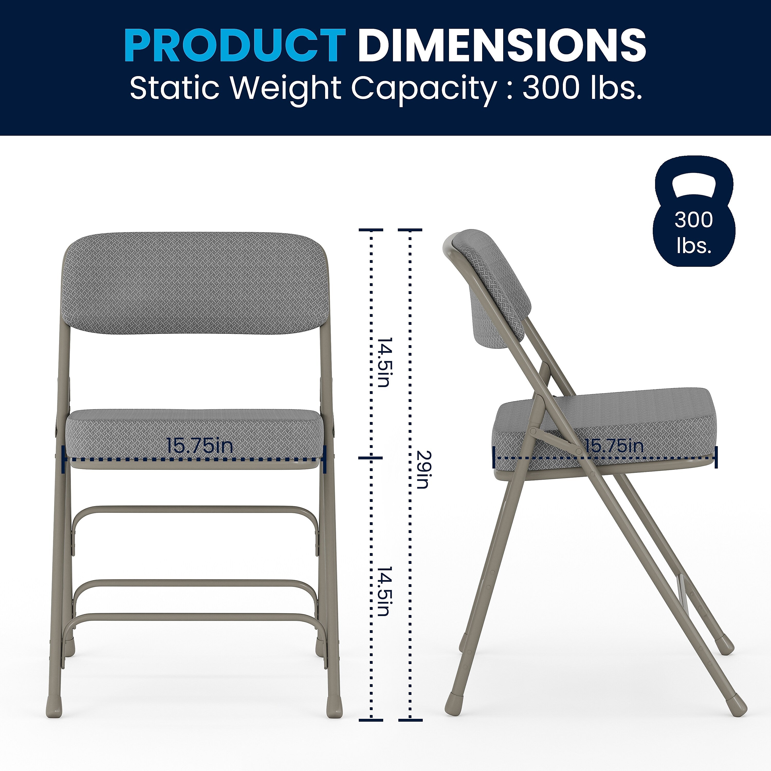 Flash Furniture HERCULES Series Fabric Folding Chair, Gray, 2/Pack