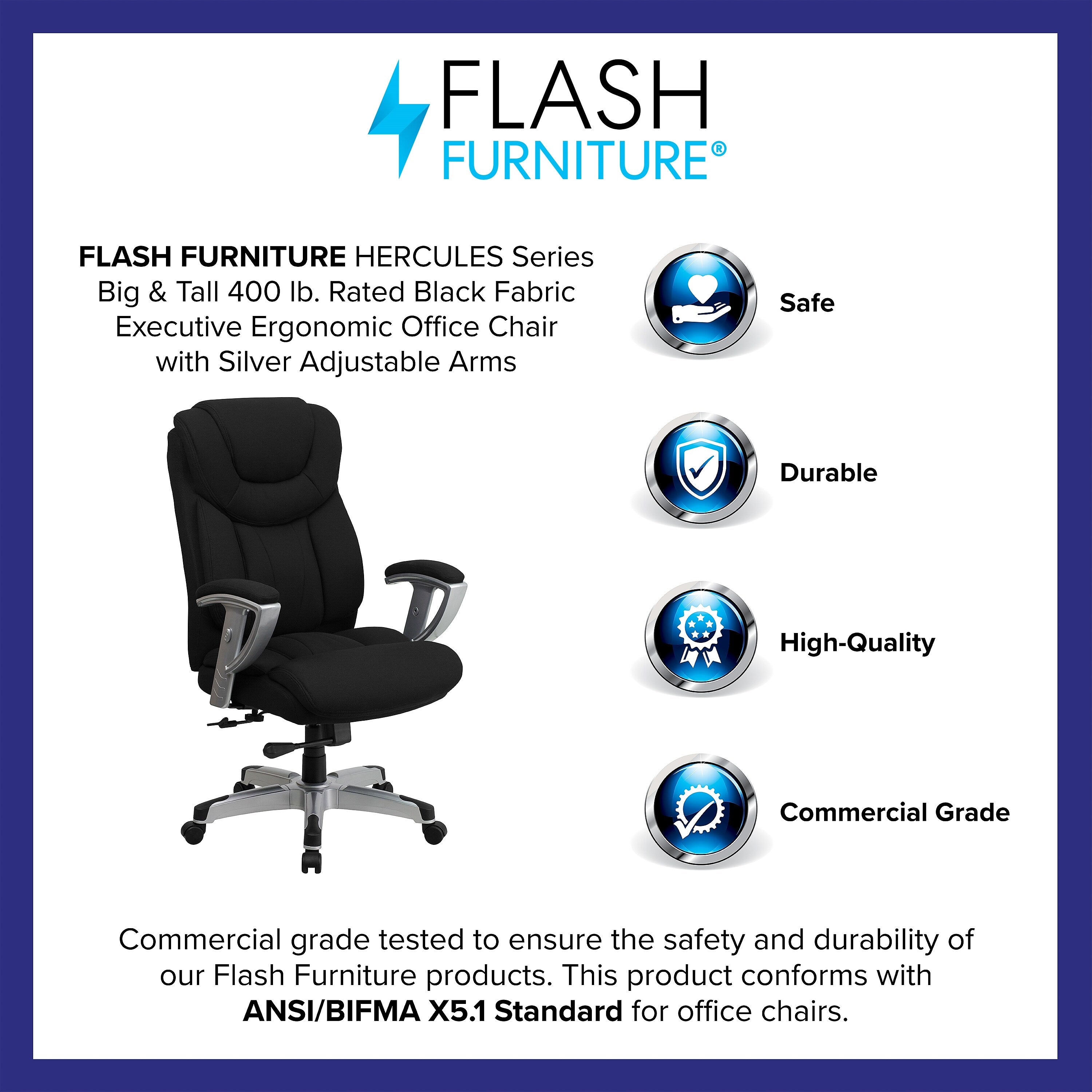 Flash Furniture HERCULES Series Fabric Swivel Big & Tall Executive Office Chair, Black