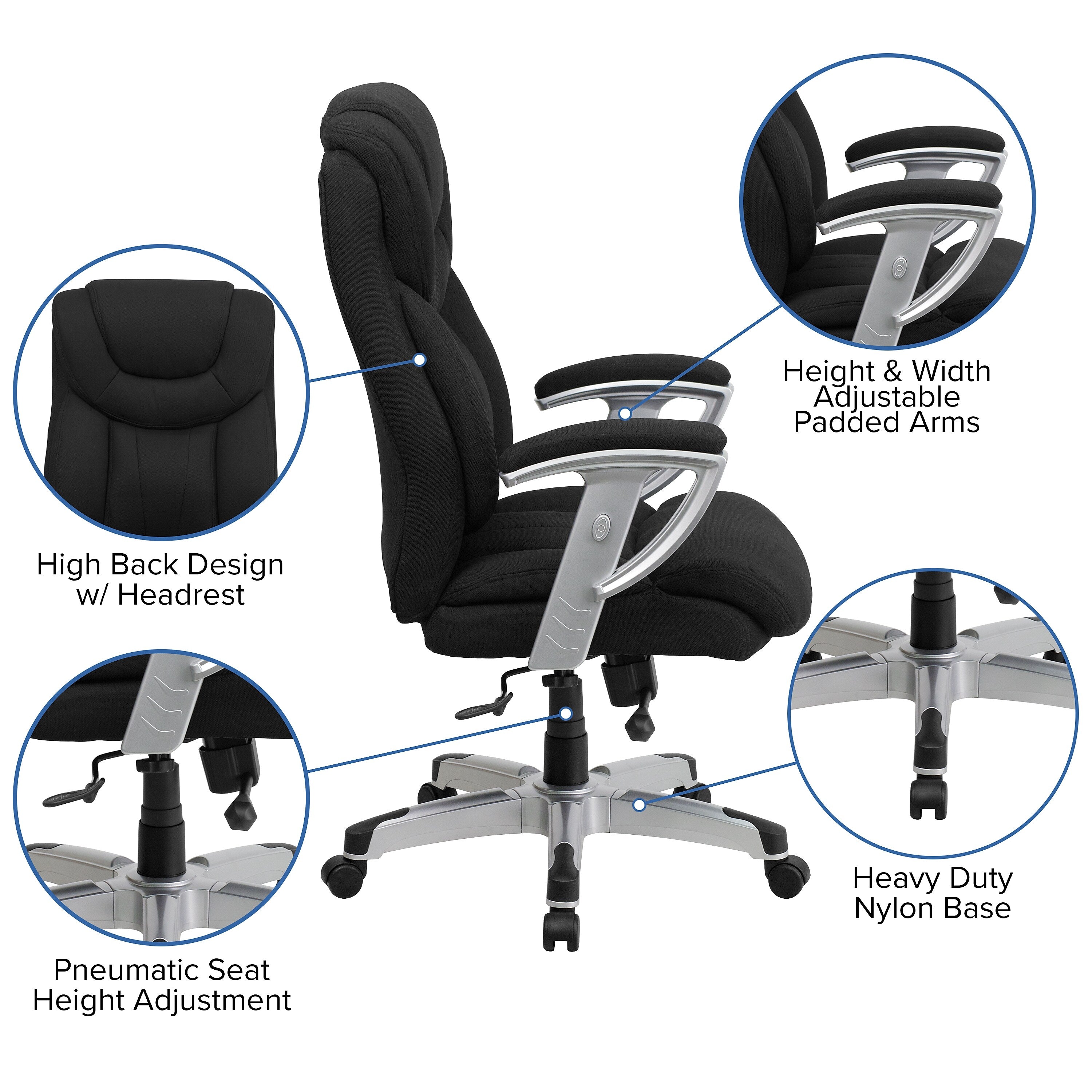 Flash Furniture HERCULES Series Fabric Swivel Big & Tall Executive Office Chair, Black