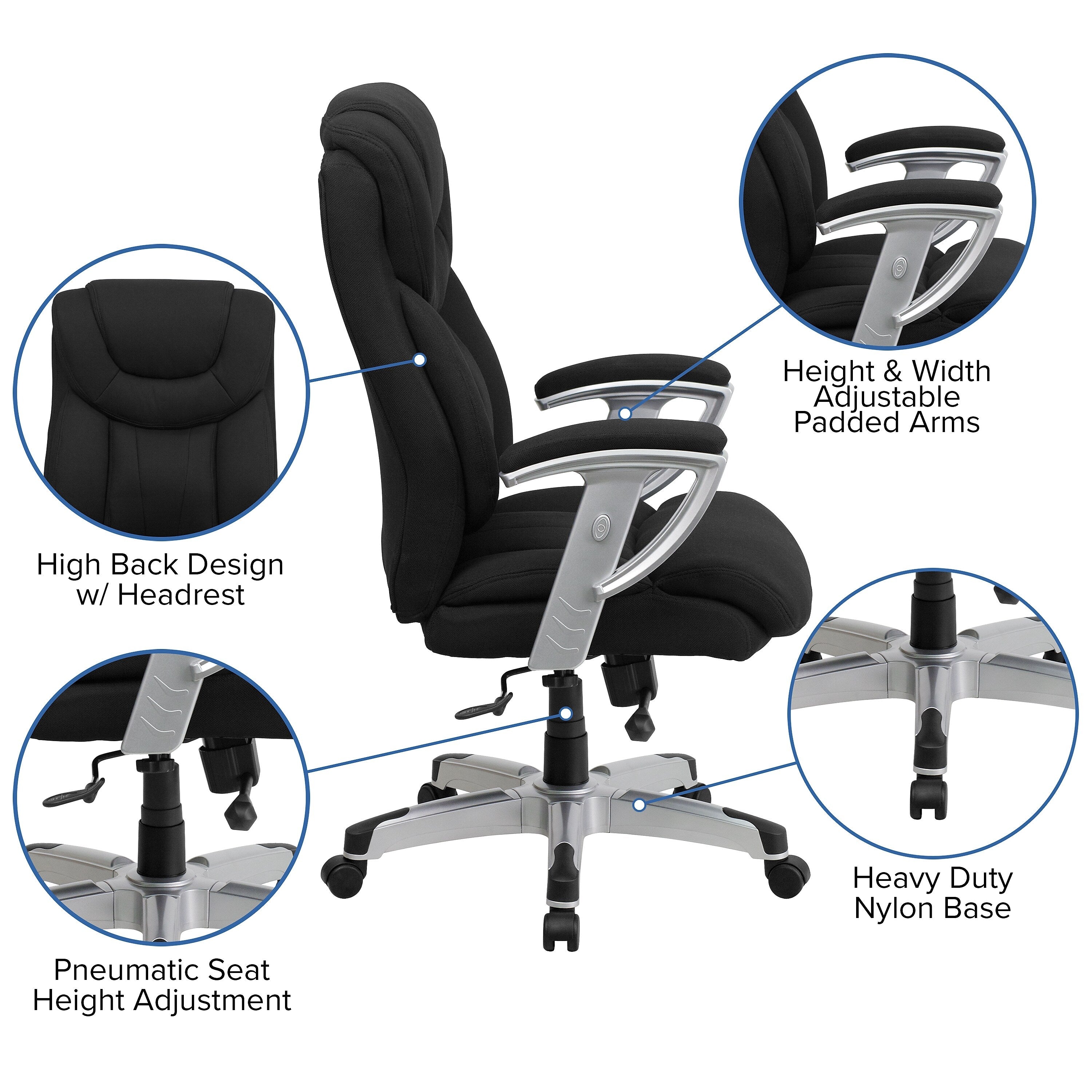 Flash Furniture HERCULES Series Fabric Swivel Big & Tall Executive Office Chair, Black