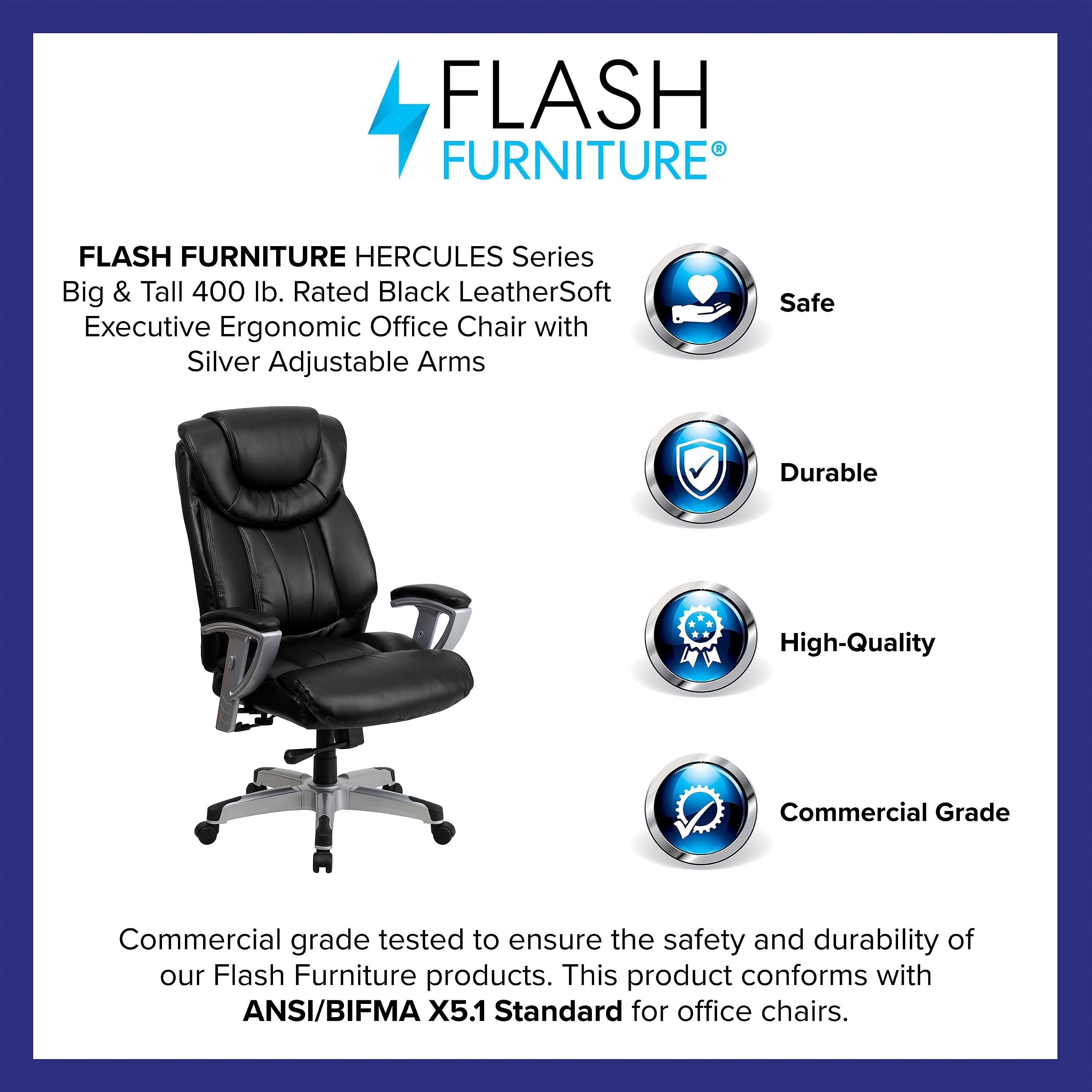 Flash Furniture HERCULES Series LeatherSoft Swivel Big & Tall Executive Office Chair, Black