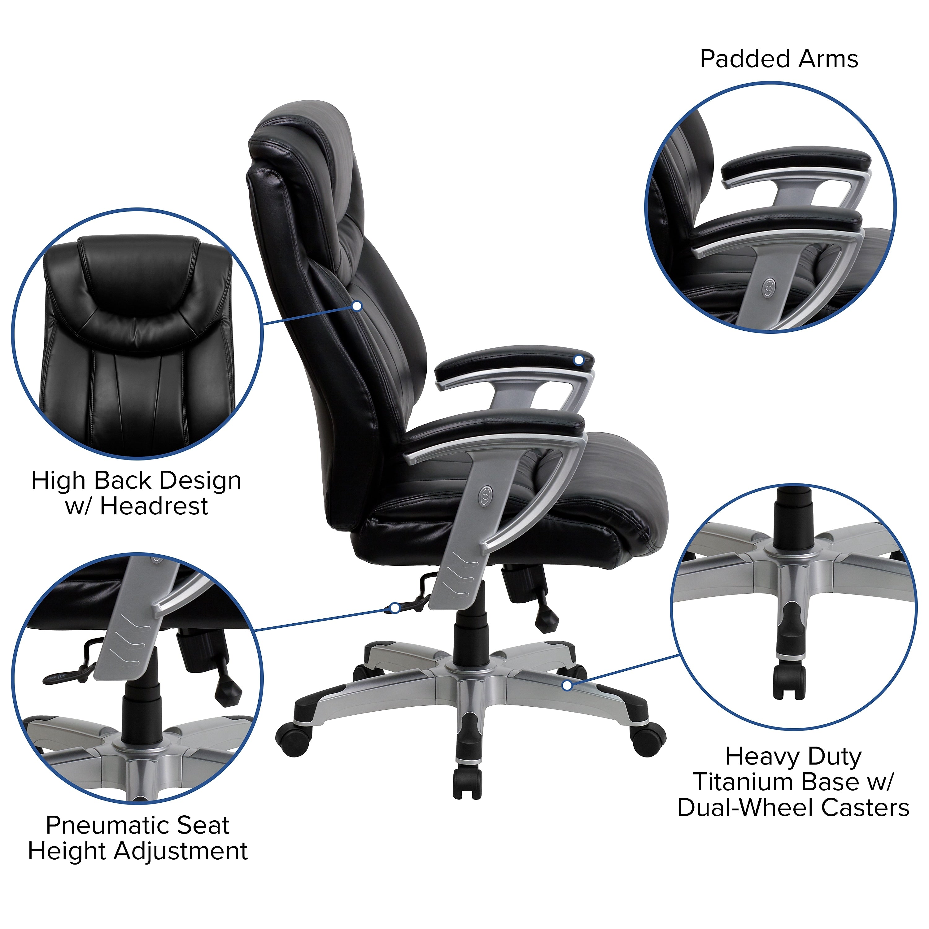 Flash Furniture HERCULES Series LeatherSoft Swivel Big & Tall Executive Office Chair, Black