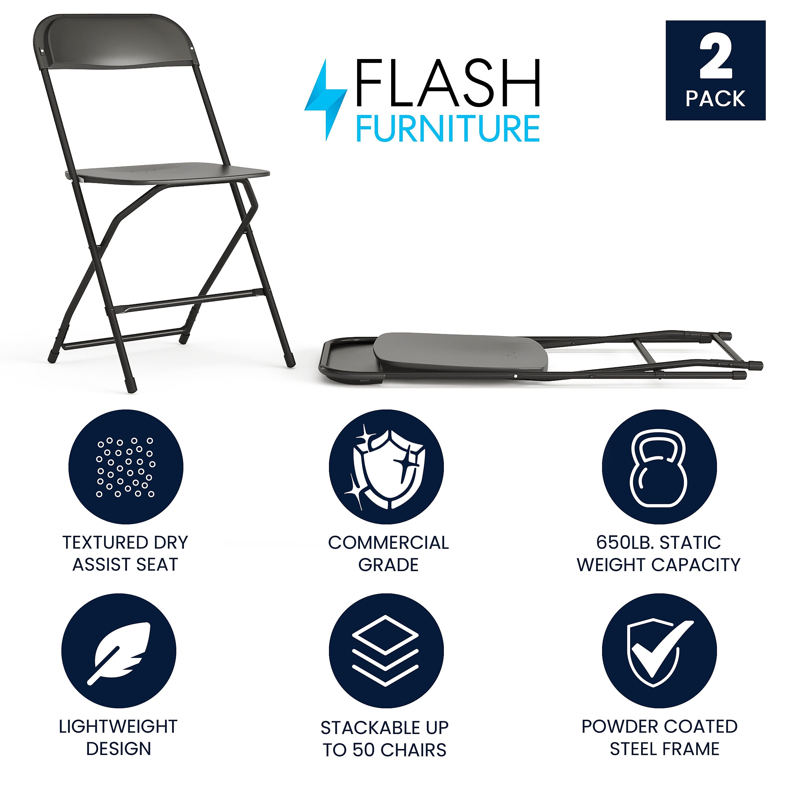 Flash Furniture HERCULES Series Plastic Banquet/Reception Chair, Black, 2/Pack