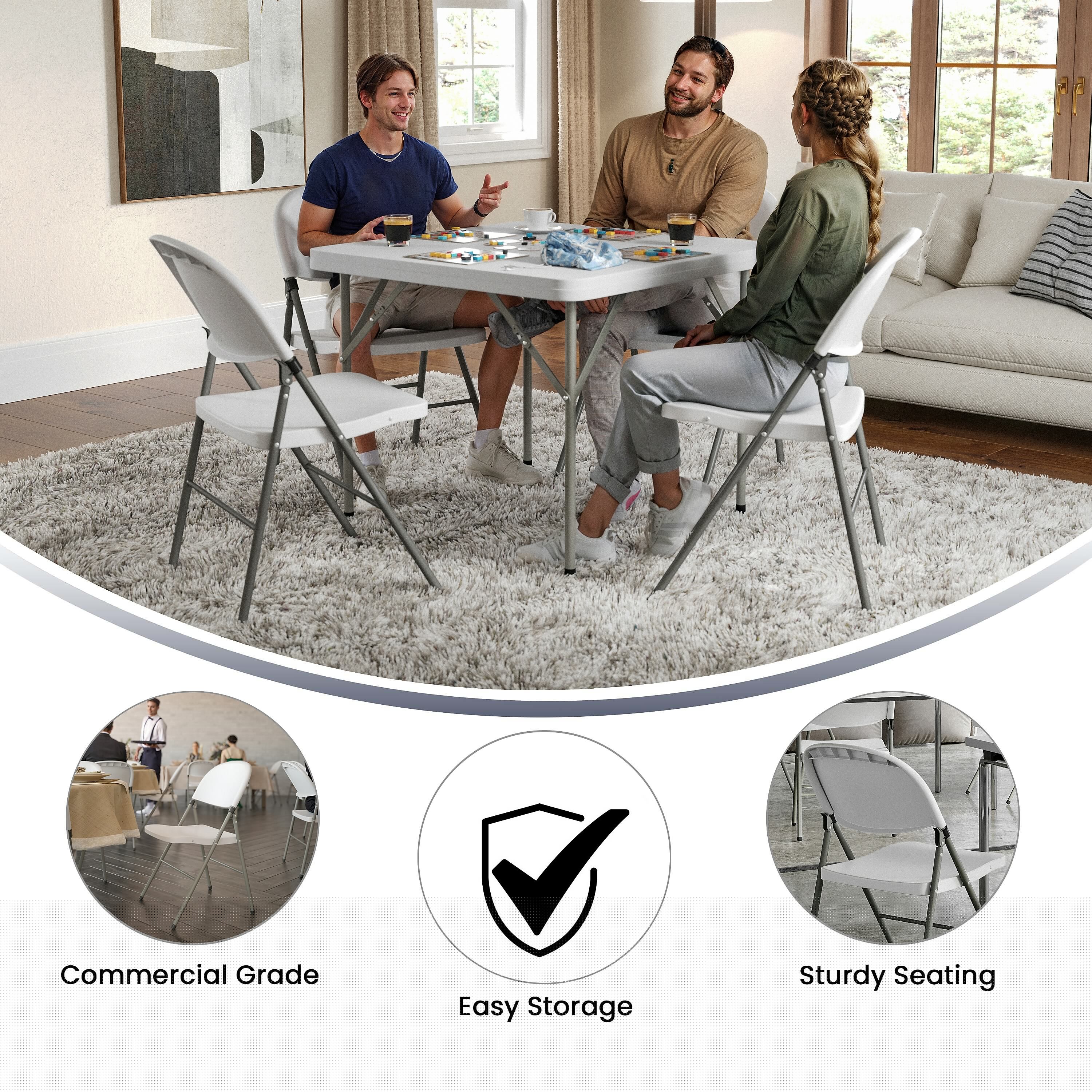 Flash Furniture HERCULES Series Plastic Folding Chair, White, 2/Pack