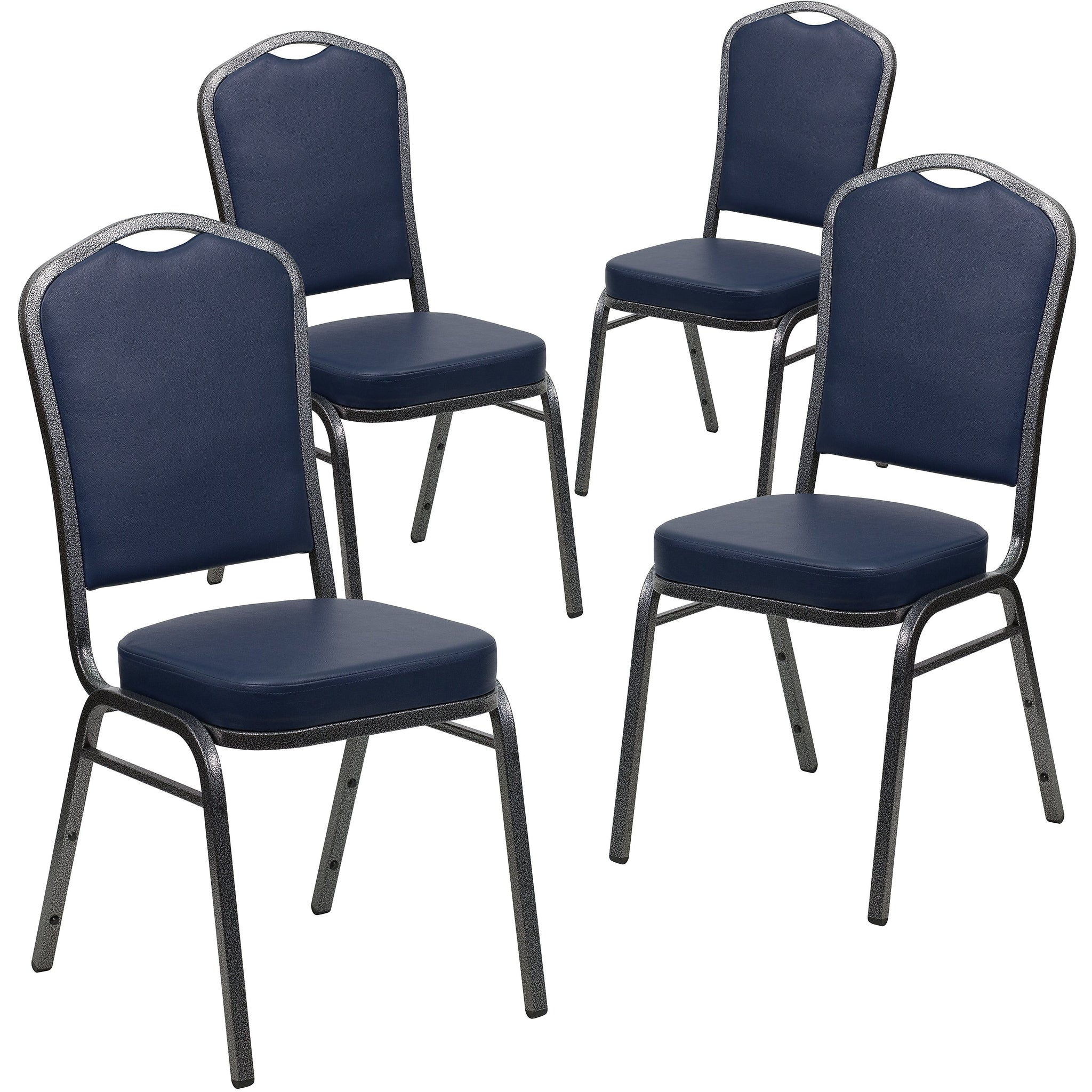 Flash Furniture HERCULES Series Vinyl Banquet Stacking Chair, Navy/Silver Vein Frame, 4 Pack