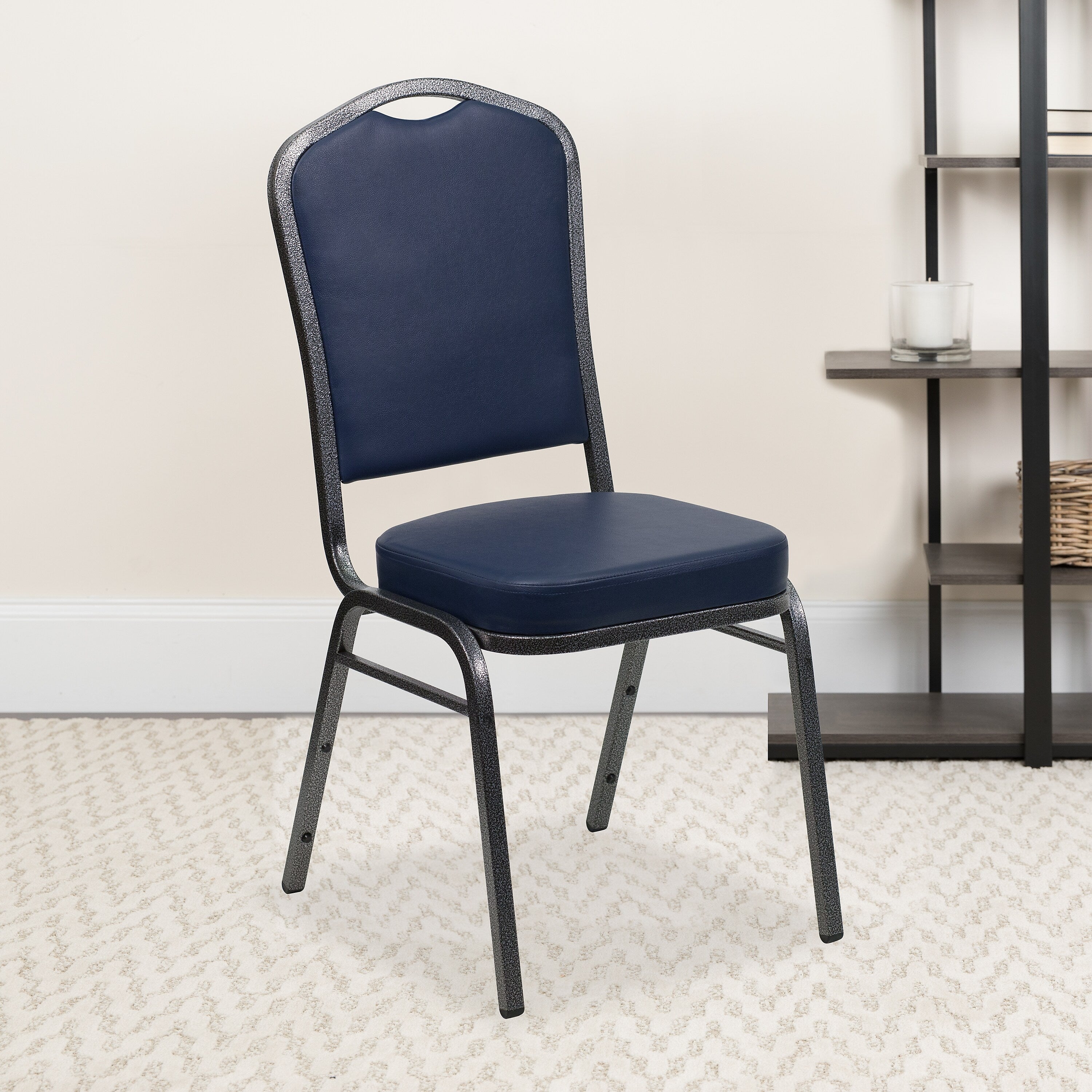 Flash Furniture HERCULES Series Vinyl Banquet Stacking Chair, Navy/Silver Vein Frame, 4 Pack