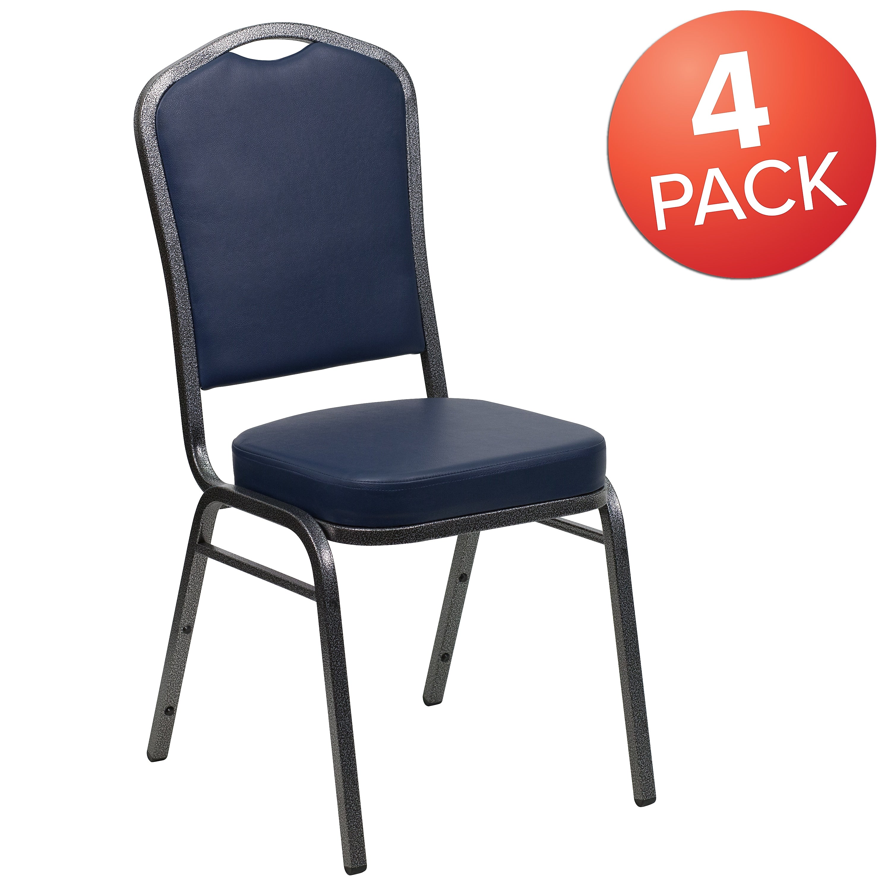 Flash Furniture HERCULES Series Vinyl Banquet Stacking Chair, Navy/Silver Vein Frame, 4 Pack