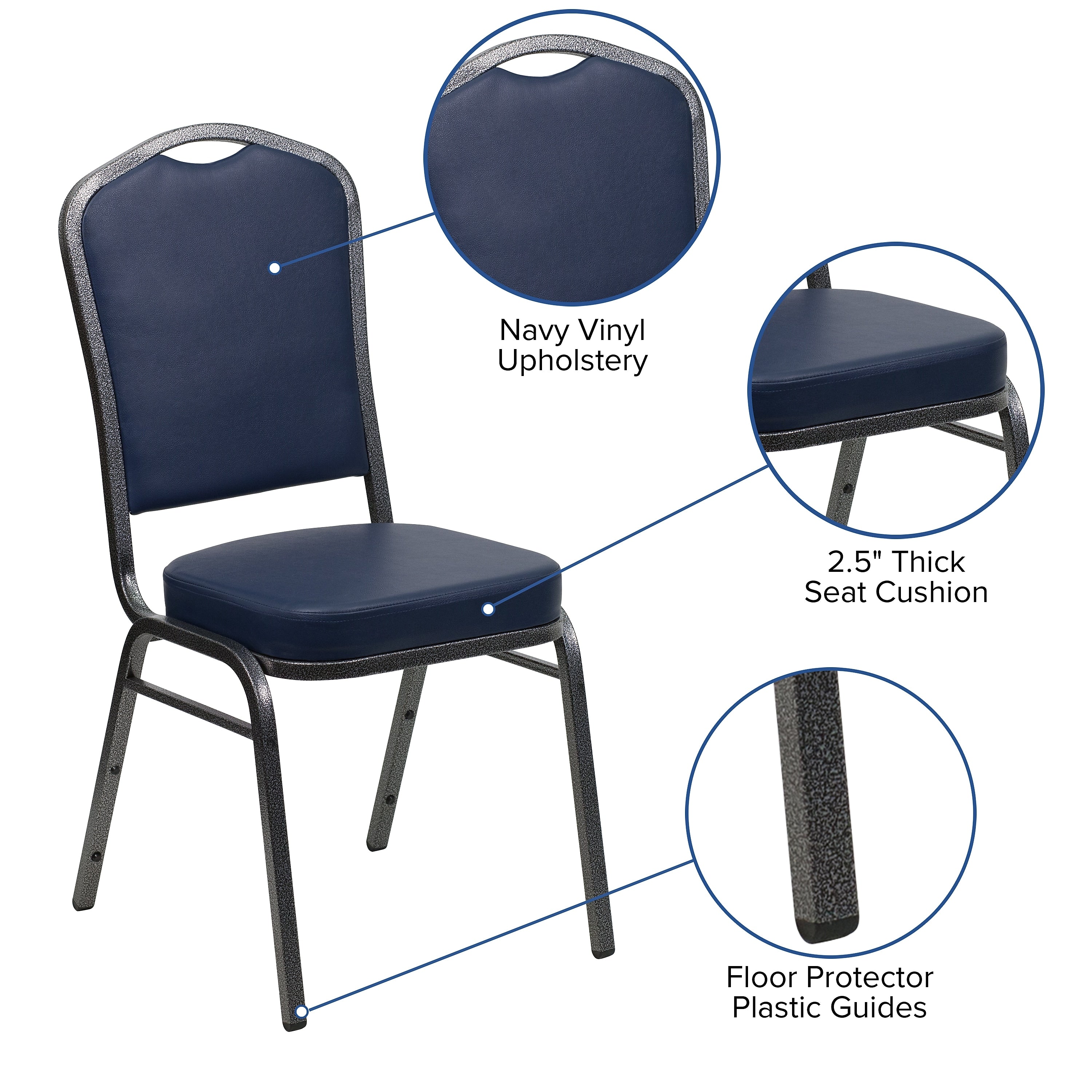 Flash Furniture HERCULES Series Vinyl Banquet Stacking Chair, Navy/Silver Vein Frame, 4 Pack