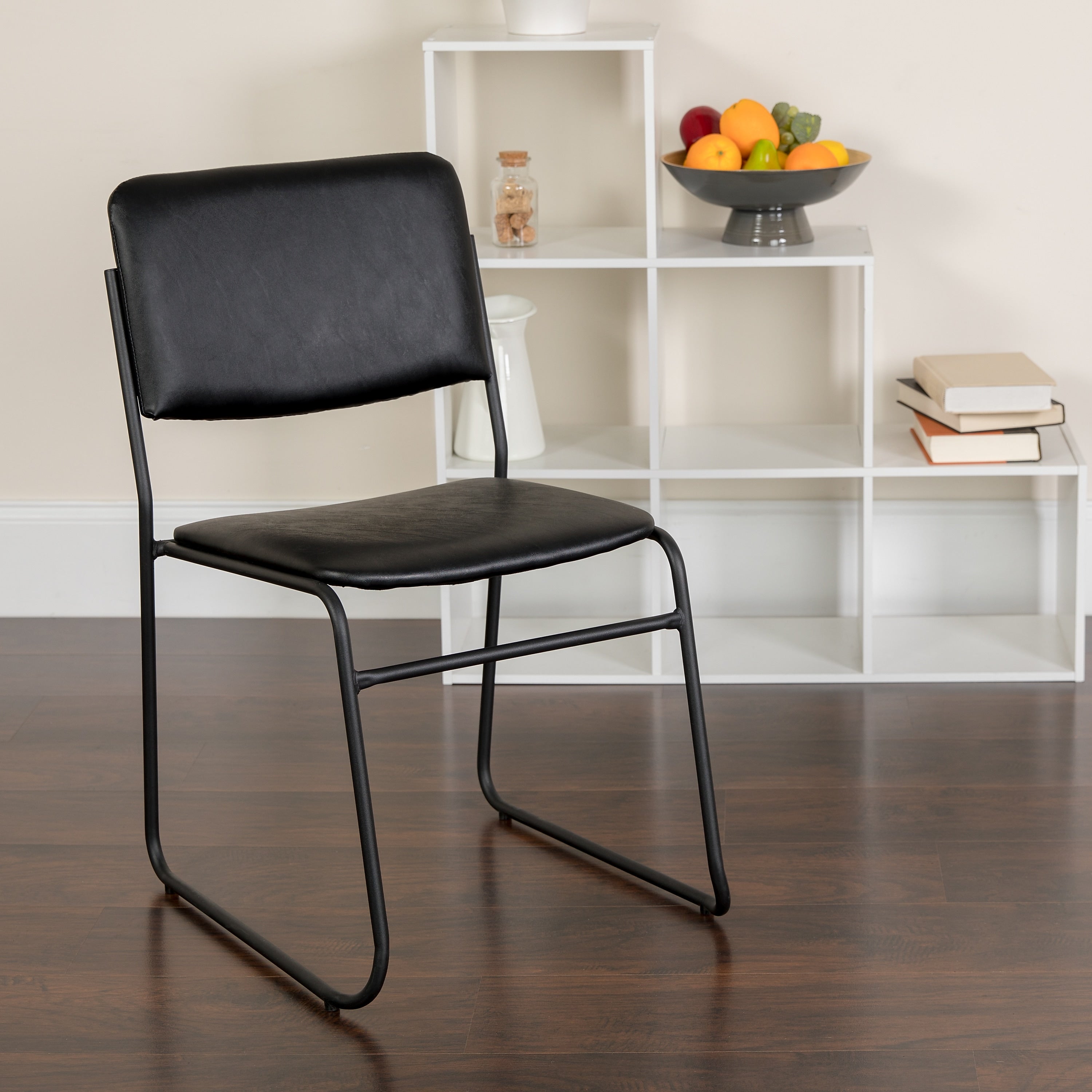 Flash Furniture HERCULES Series Vinyl Stacking Chair with Sled Base, Black