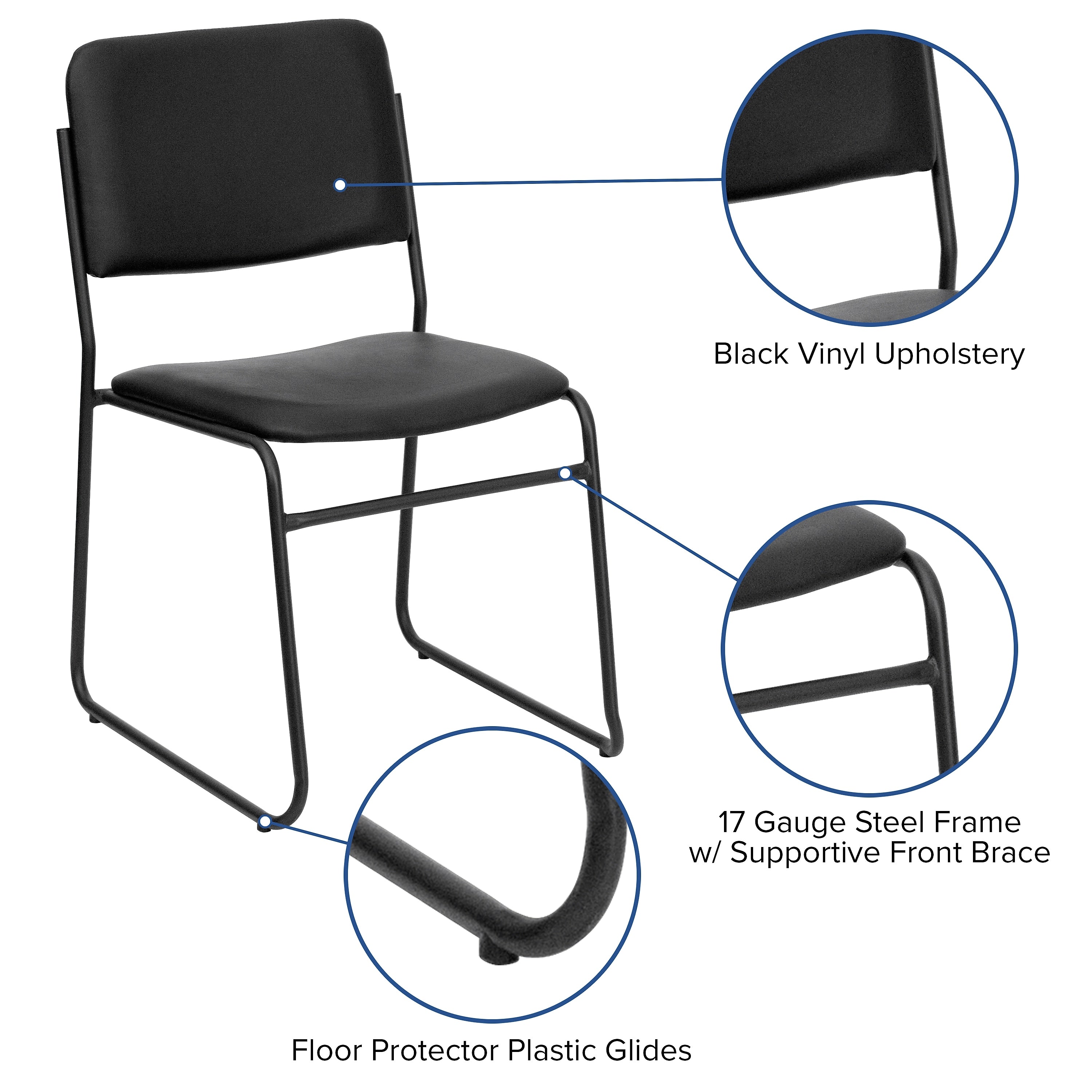 Flash Furniture HERCULES Series Vinyl Stacking Chair with Sled Base, Black