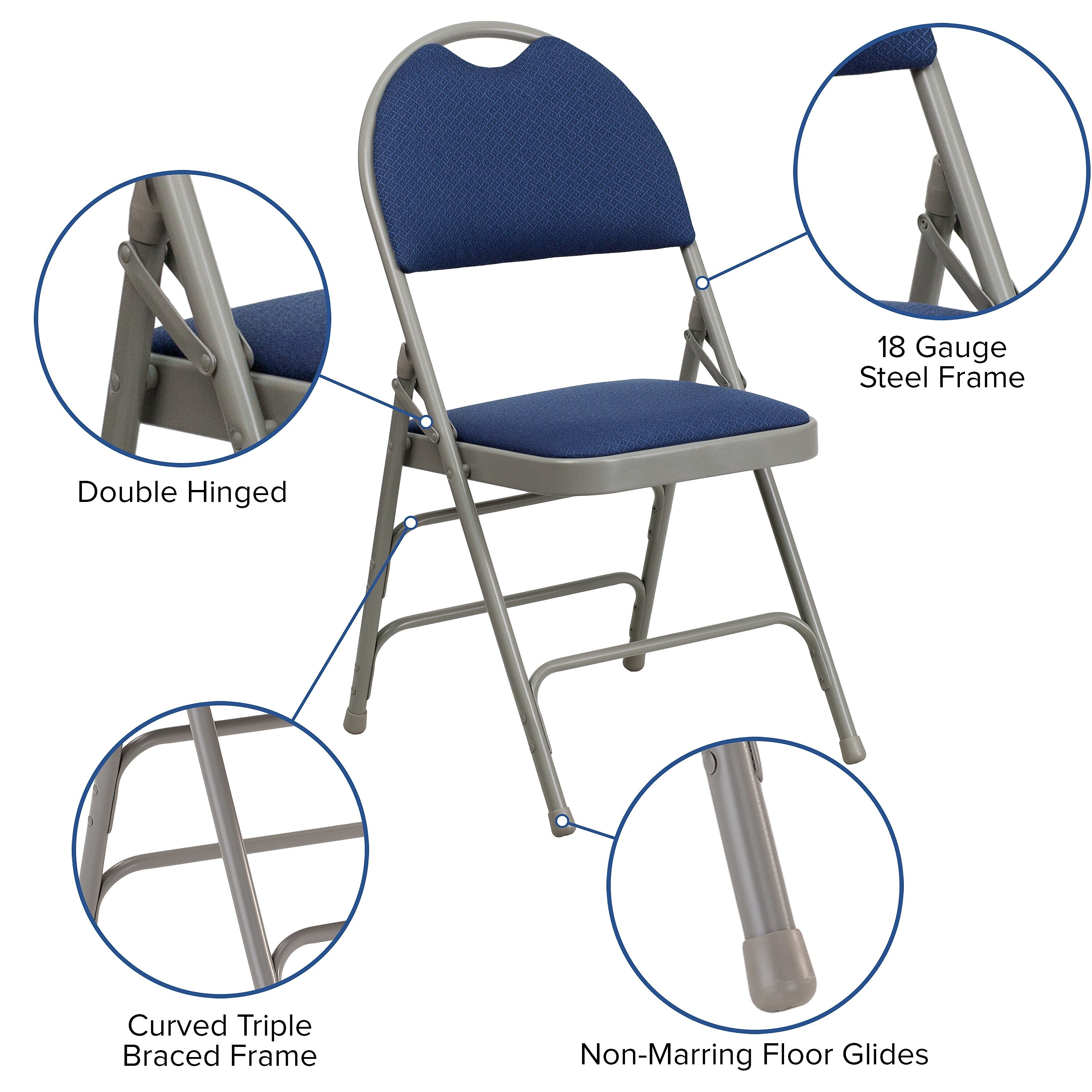 Flash Furniture HERCULES™ Triple Braced Fabric Armless Folding Chair, Navy, 4/Pack