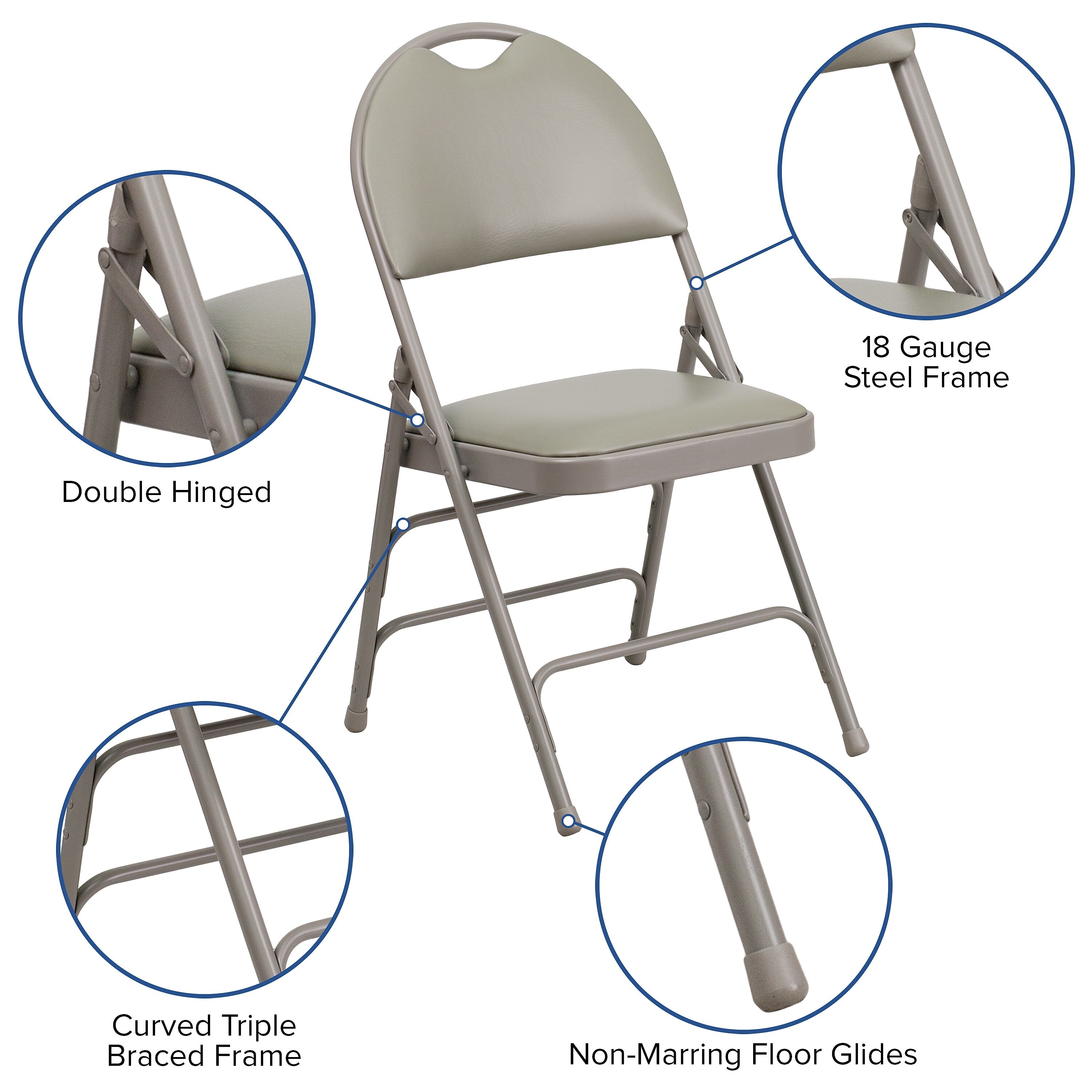Flash Furniture HERCULES™ Triple Braced Vinyl Armless Folding Chair, Gray, 4/Pack