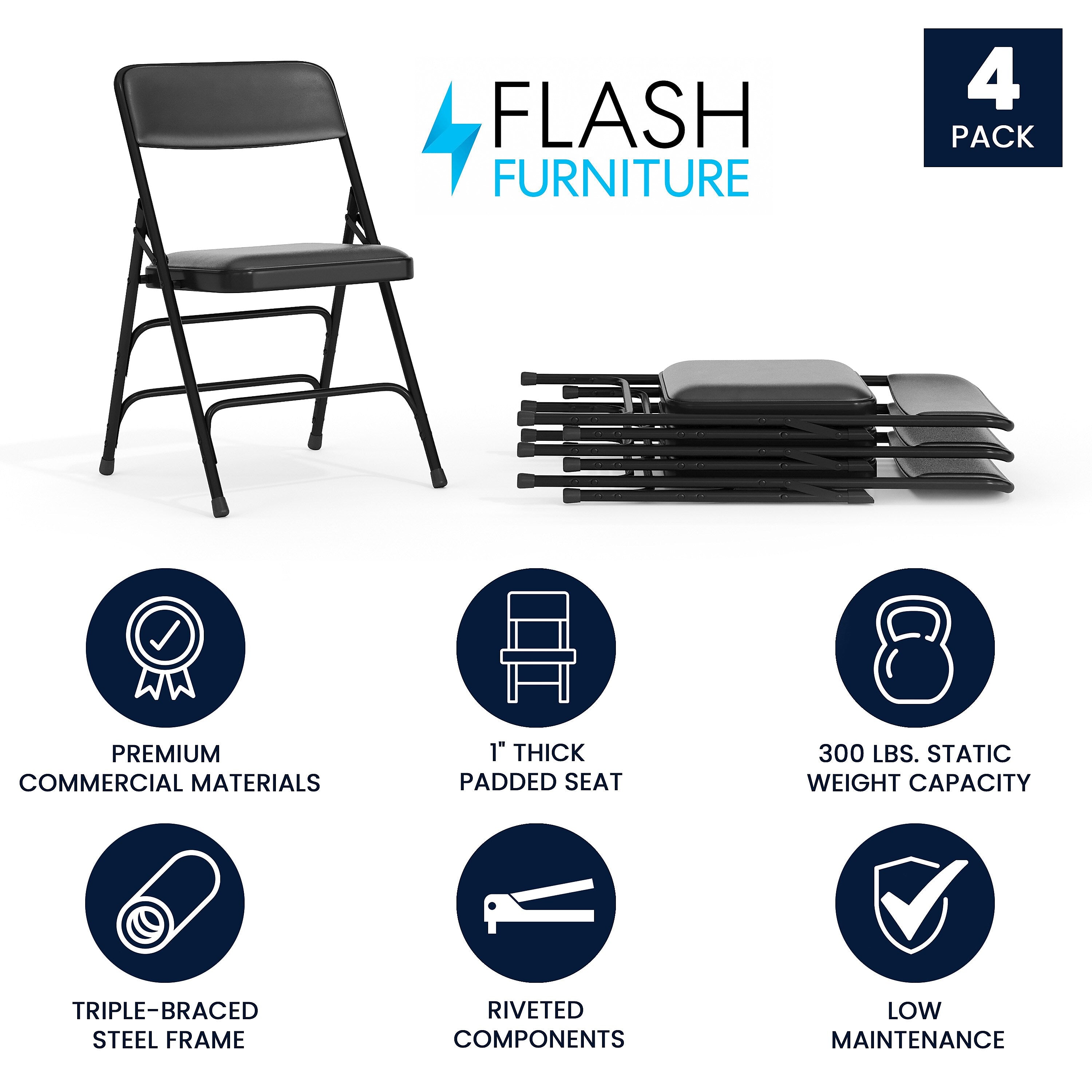 Flash Furniture HERCULES Vinyl Upholstered Reception Chair, Black, 4/Pack