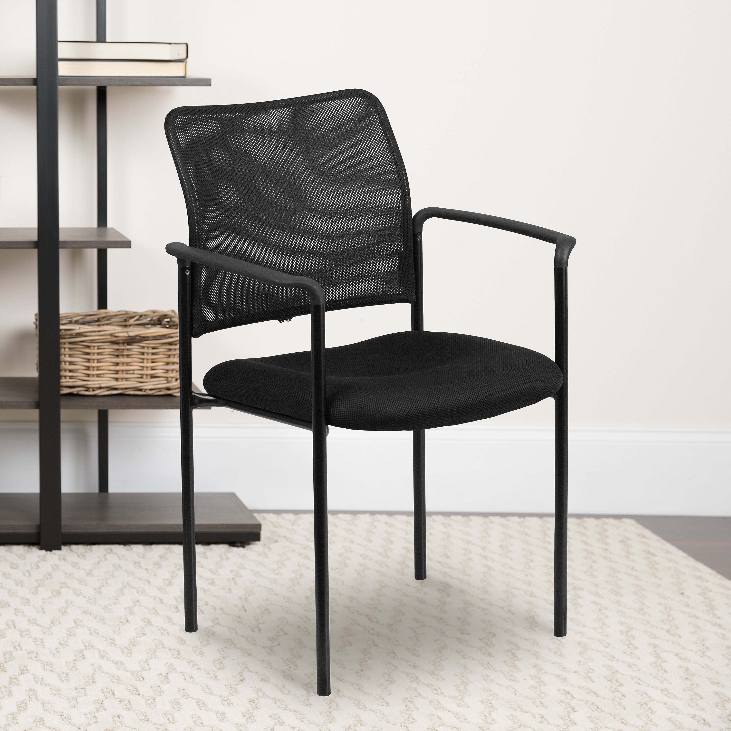 Flash Furniture Jana Mesh Stackable Side Chair with Arms, Black