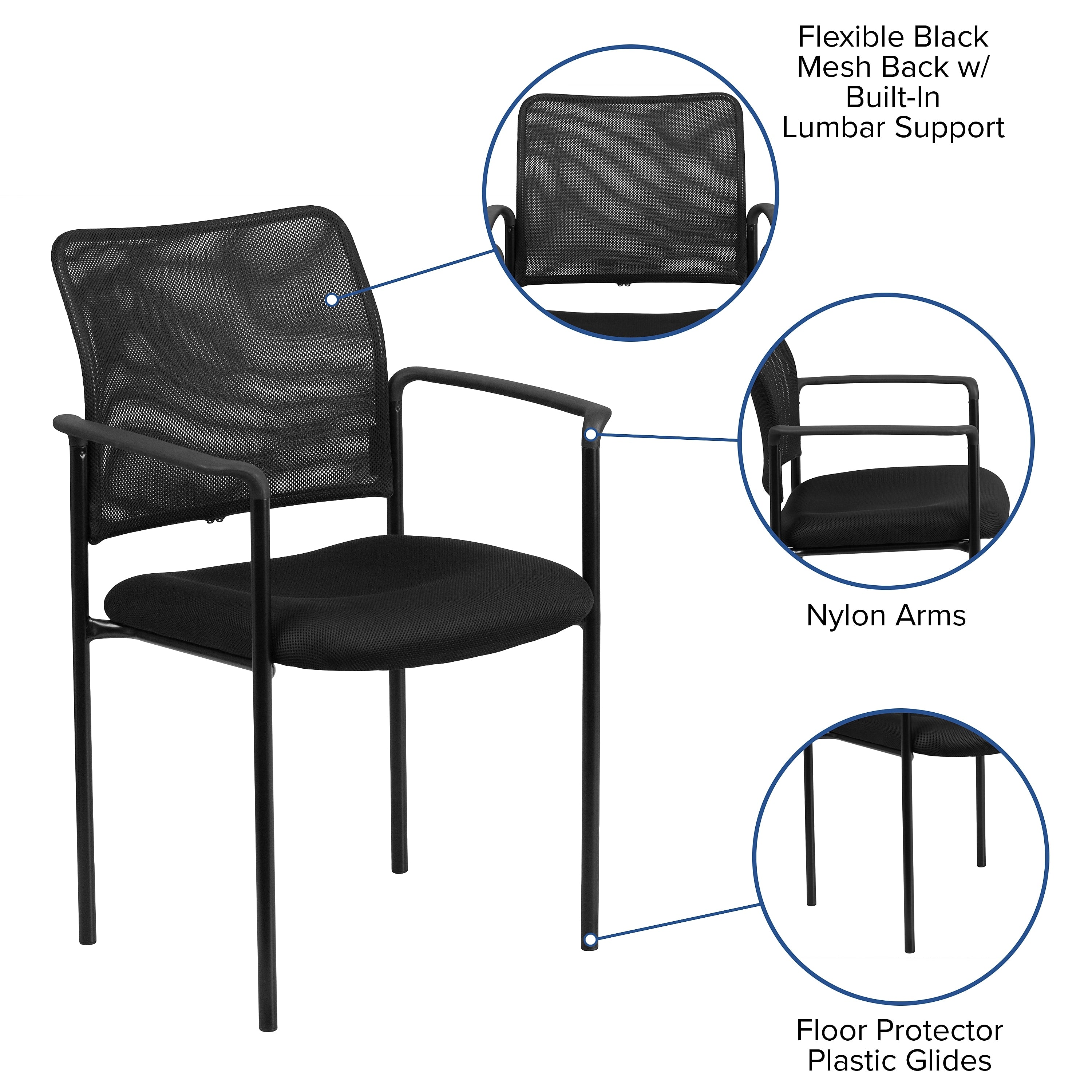Flash Furniture Jana Mesh Stackable Side Chair with Arms, Black