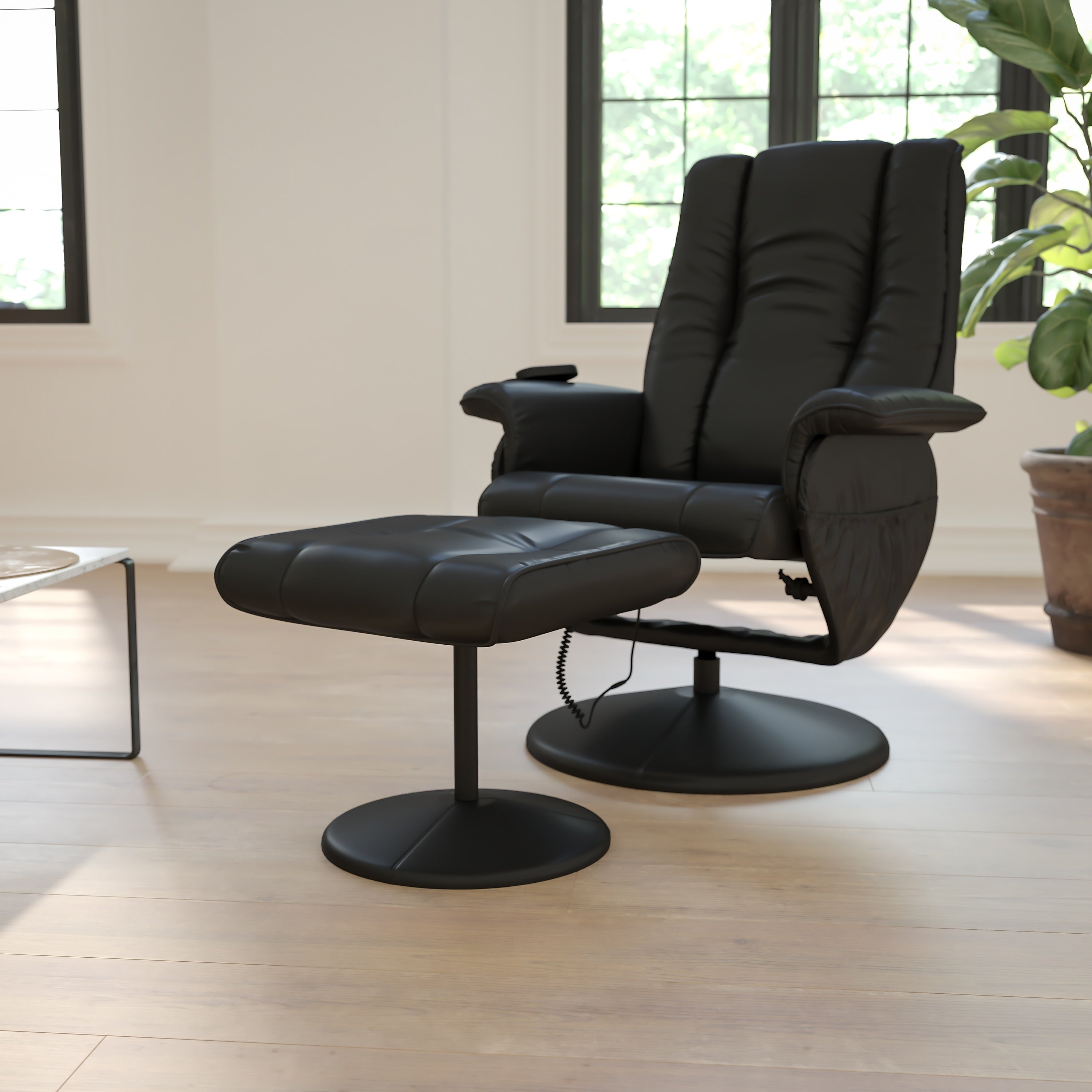 Flash Furniture Leather Massaging Recliner, Black