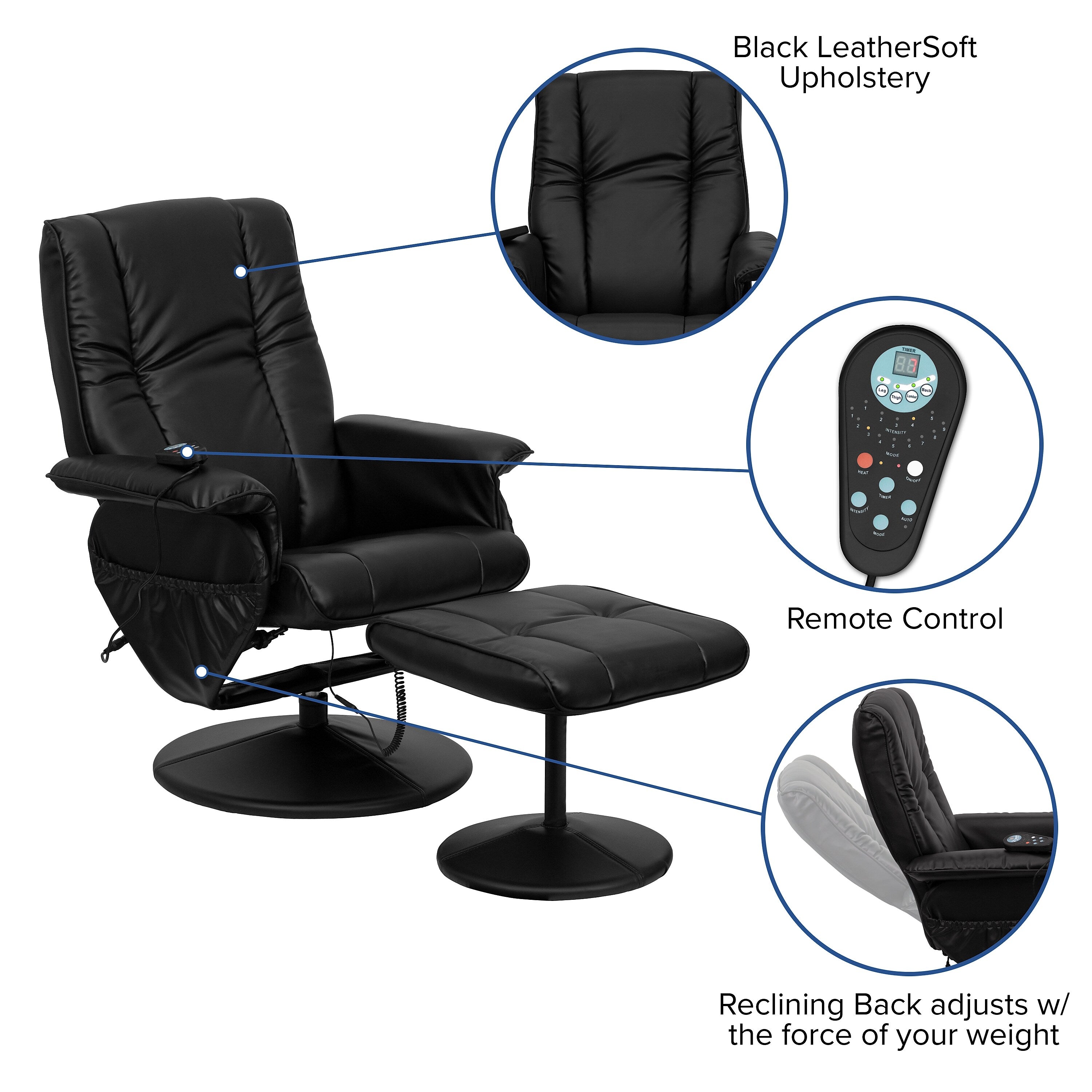 Flash Furniture Leather Massaging Recliner, Black