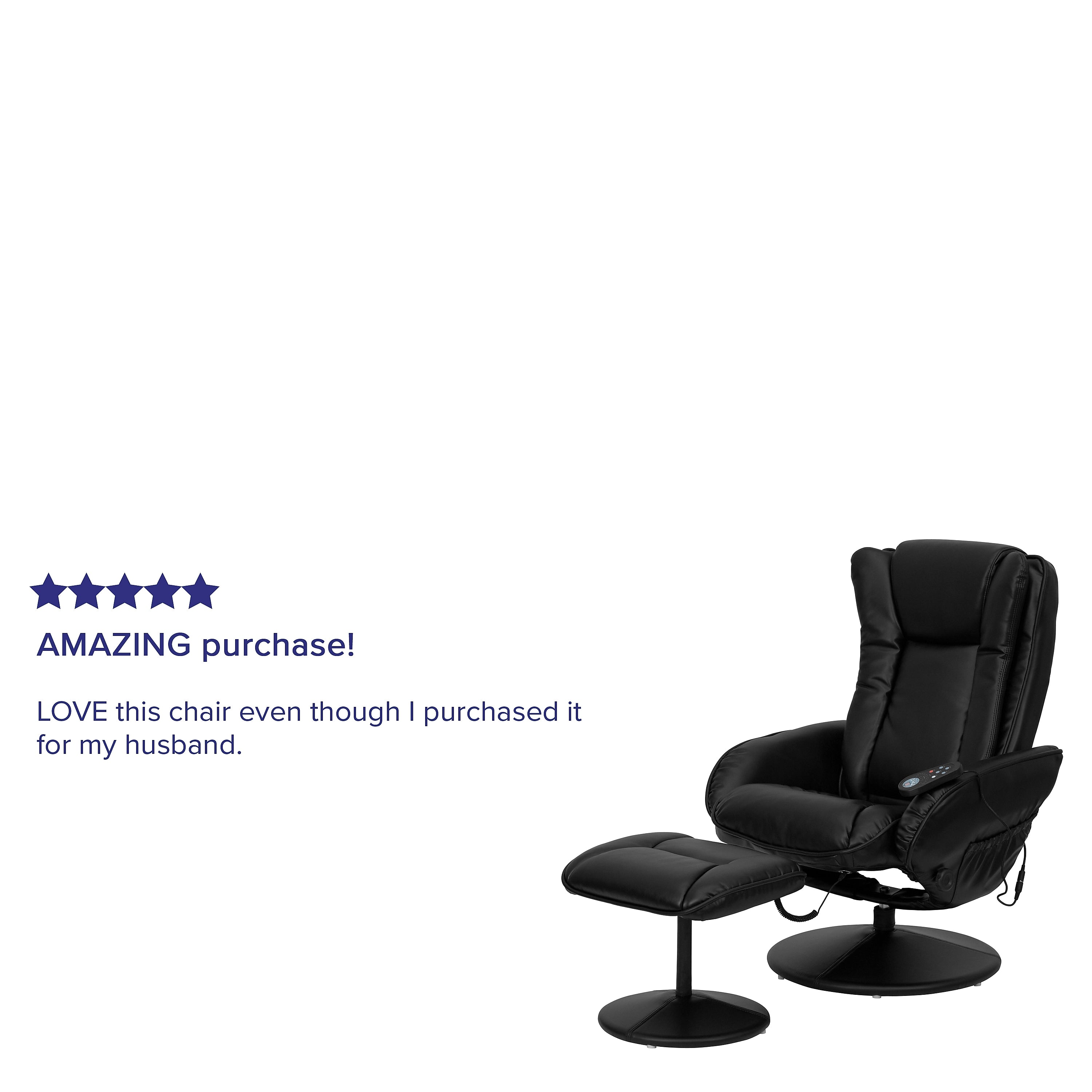 Flash Furniture Leather Massaging Recliner with Leather Wrapped Base, Black