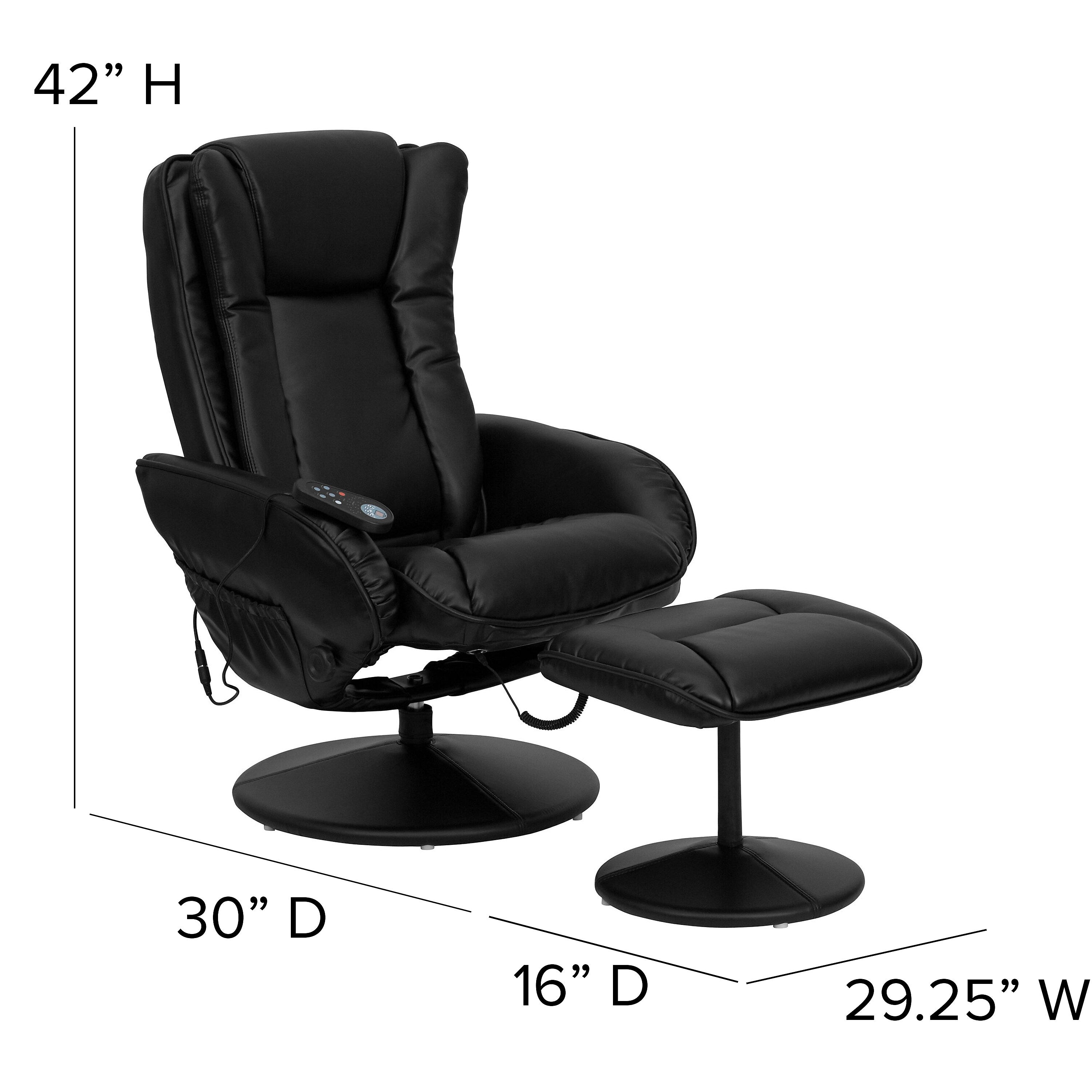 Flash Furniture Leather Massaging Recliner with Leather Wrapped Base, Black