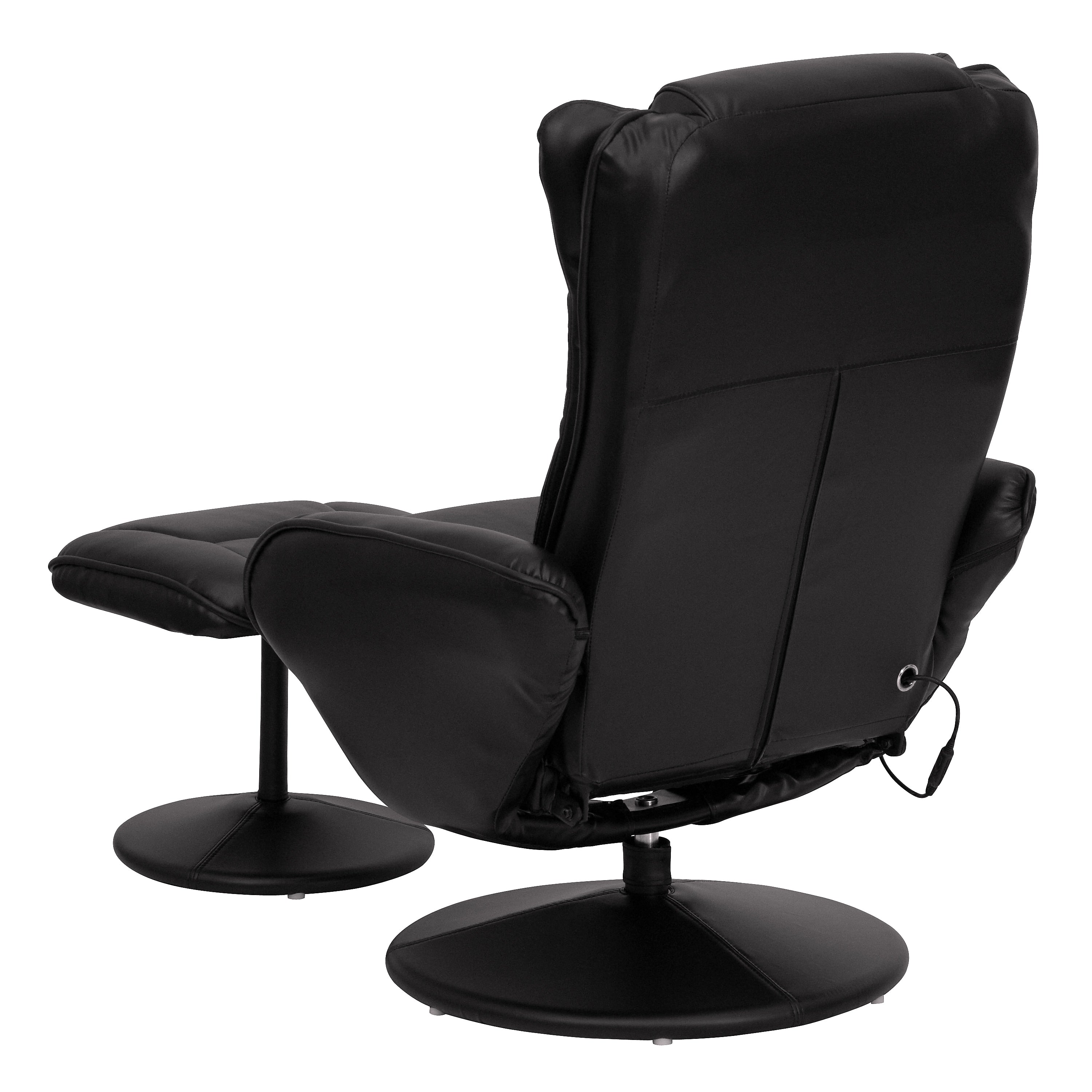 Flash Furniture Leather Massaging Recliner with Leather Wrapped Base, Black