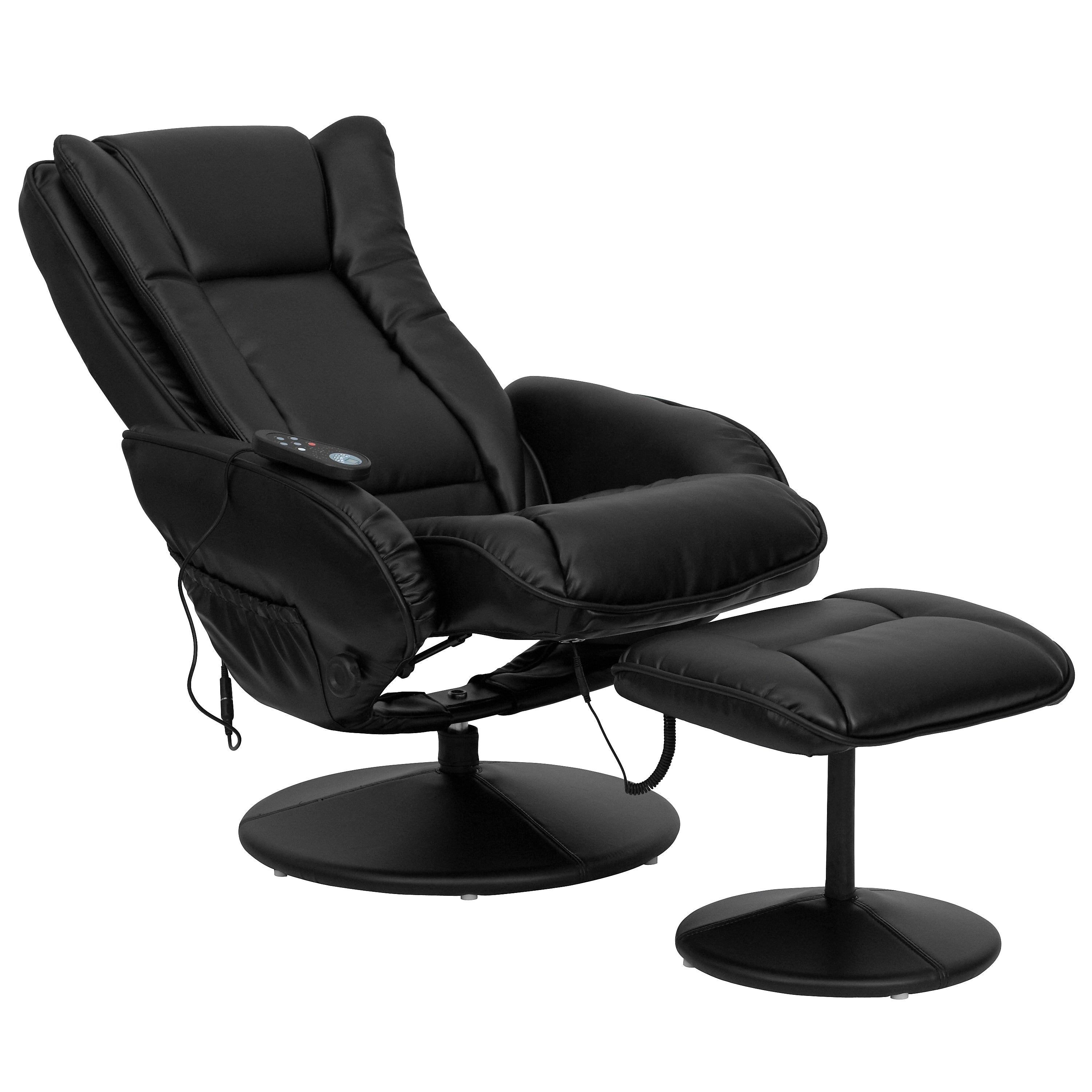 Flash Furniture Leather Massaging Recliner with Leather Wrapped Base, Black