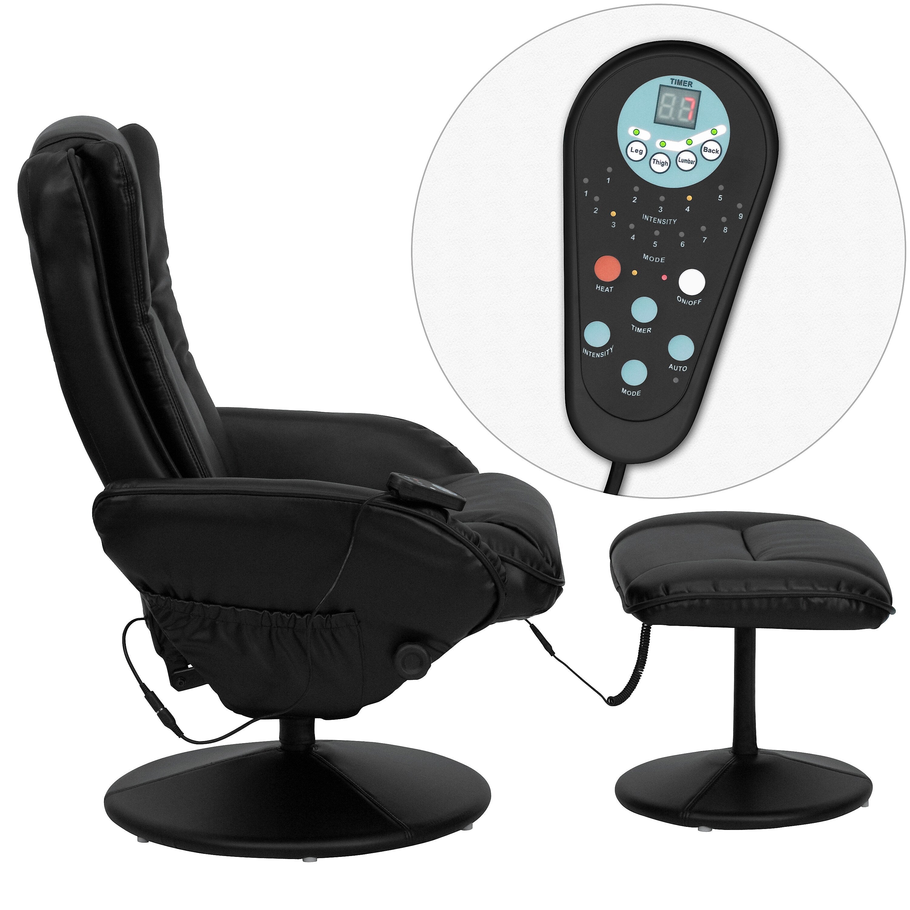 Flash Furniture Leather Massaging Recliner with Leather Wrapped Base, Black