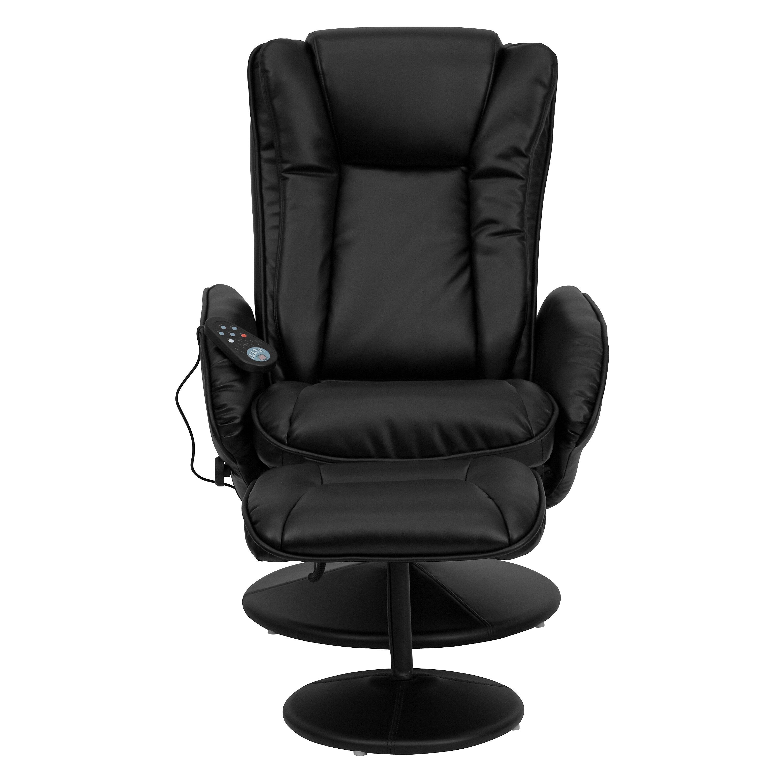 Flash Furniture Leather Massaging Recliner with Leather Wrapped Base, Black