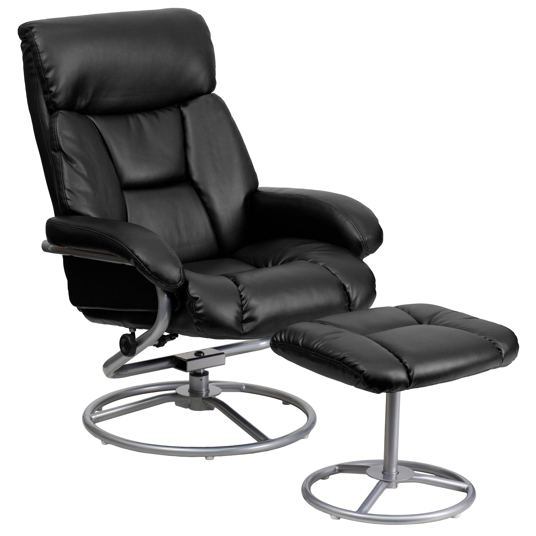 Flash Furniture Leather Recliner And Ottoman With Metal Base, Black