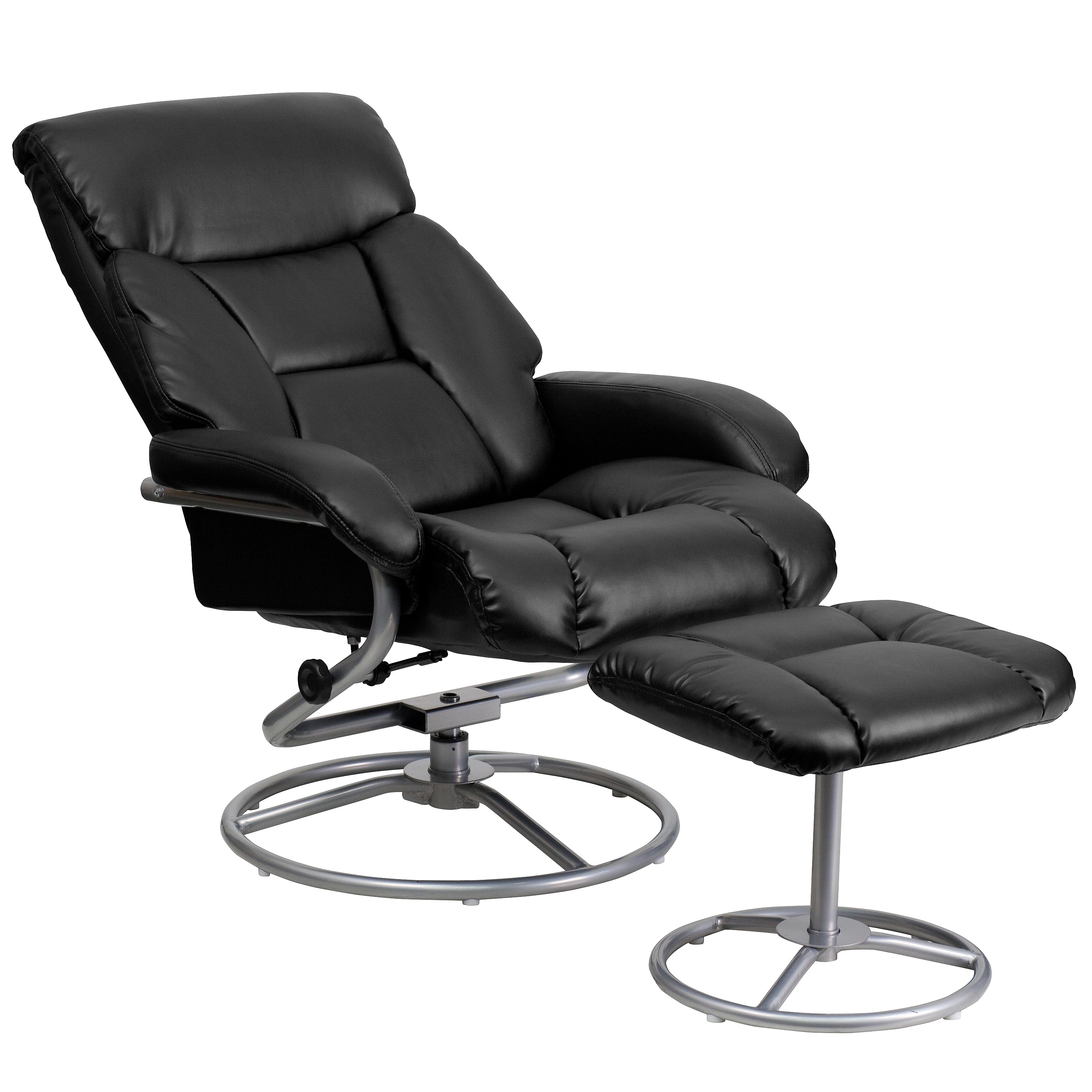 Flash Furniture Leather Recliner And Ottoman With Metal Base, Black