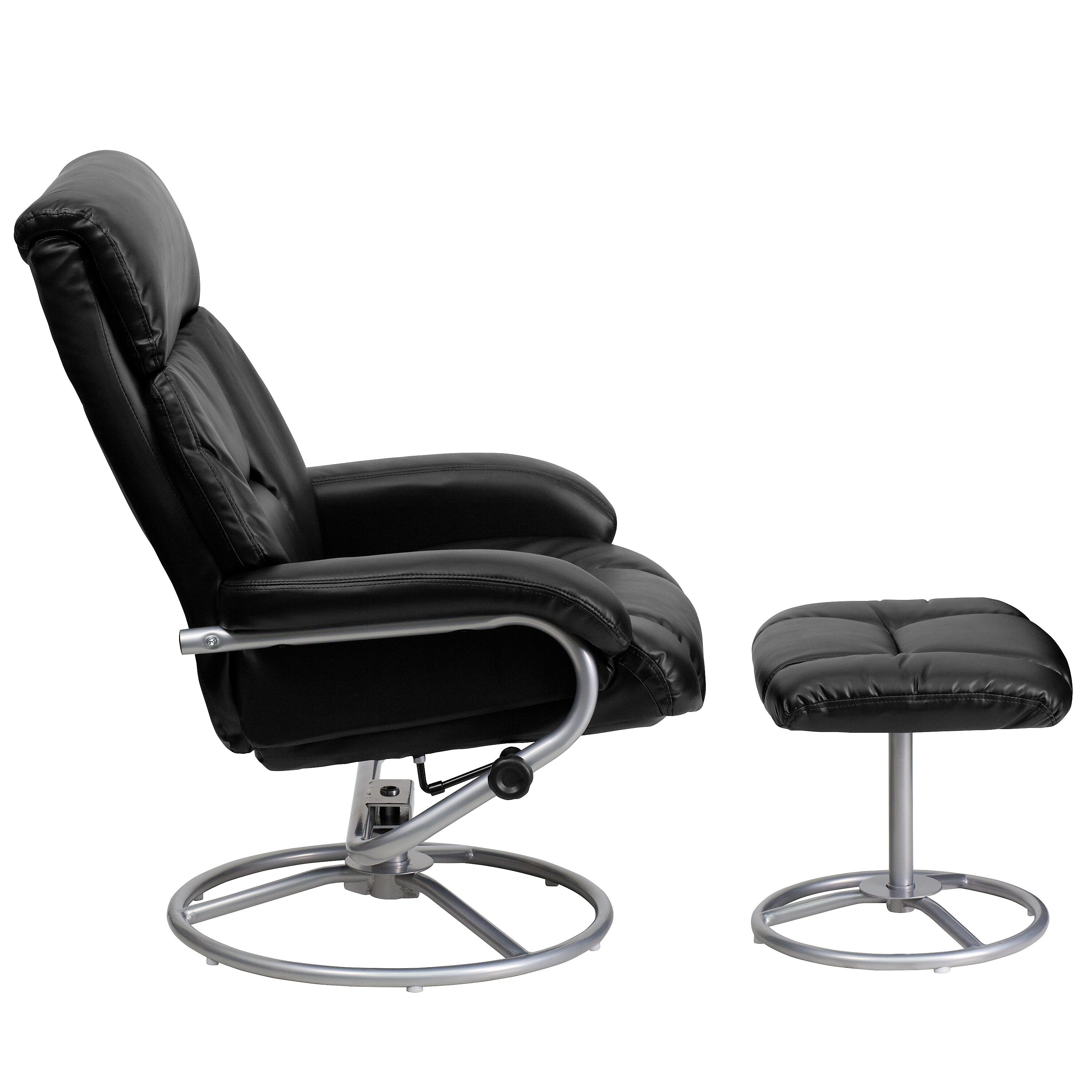 Flash Furniture Leather Recliner And Ottoman With Metal Base, Black
