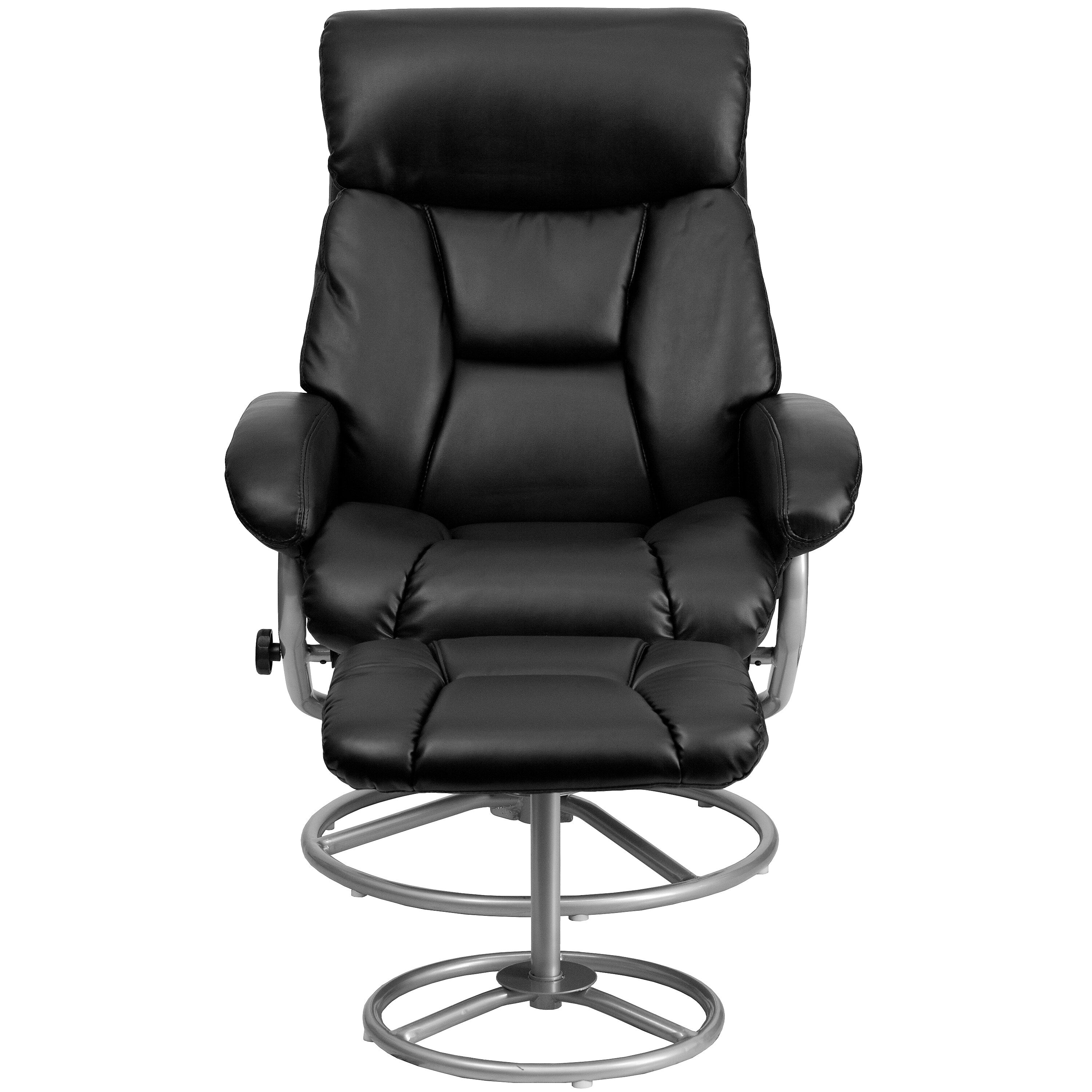 Flash Furniture Leather Recliner And Ottoman With Metal Base, Black