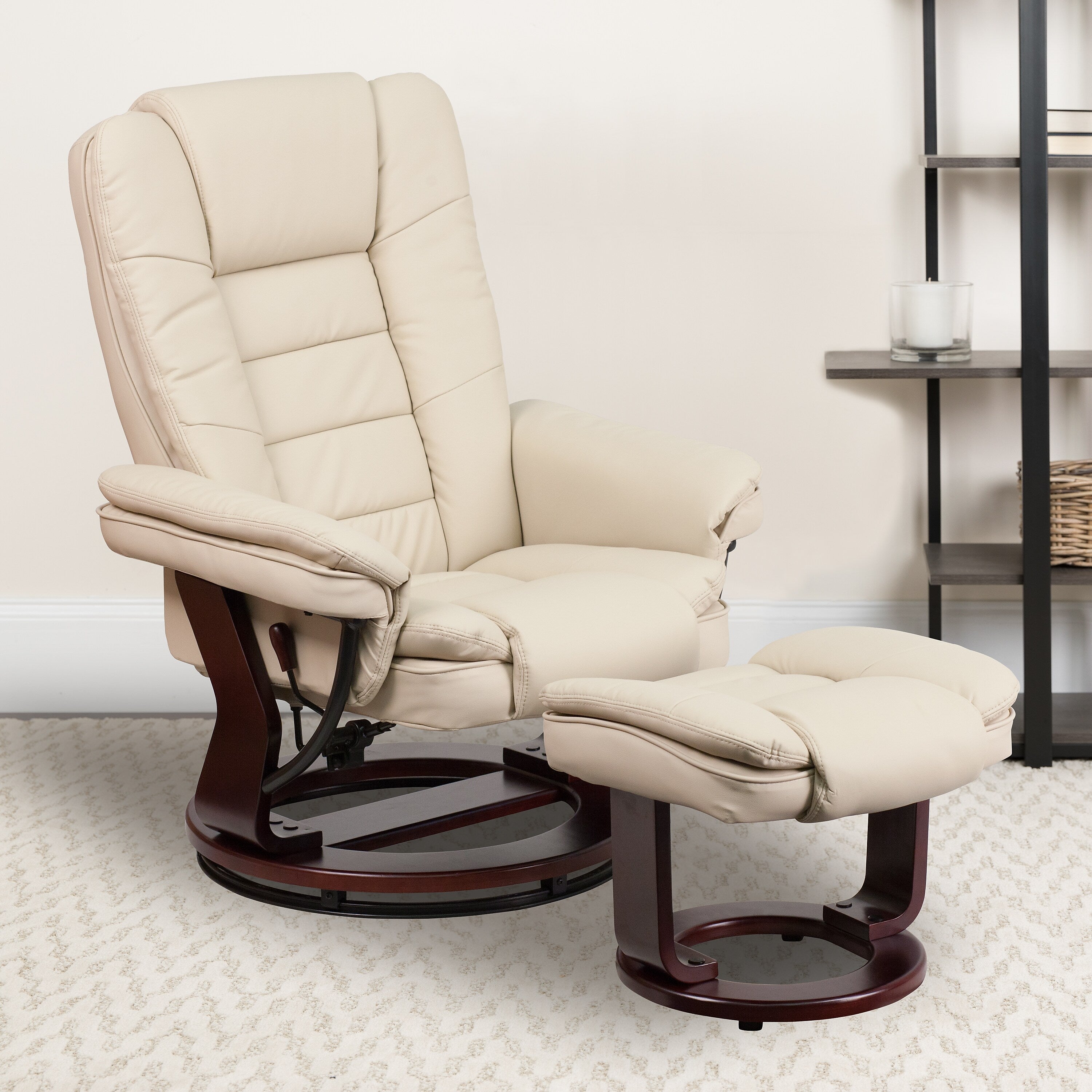 Flash Furniture LeatherSoft Recliner and Ottoman Set Beige