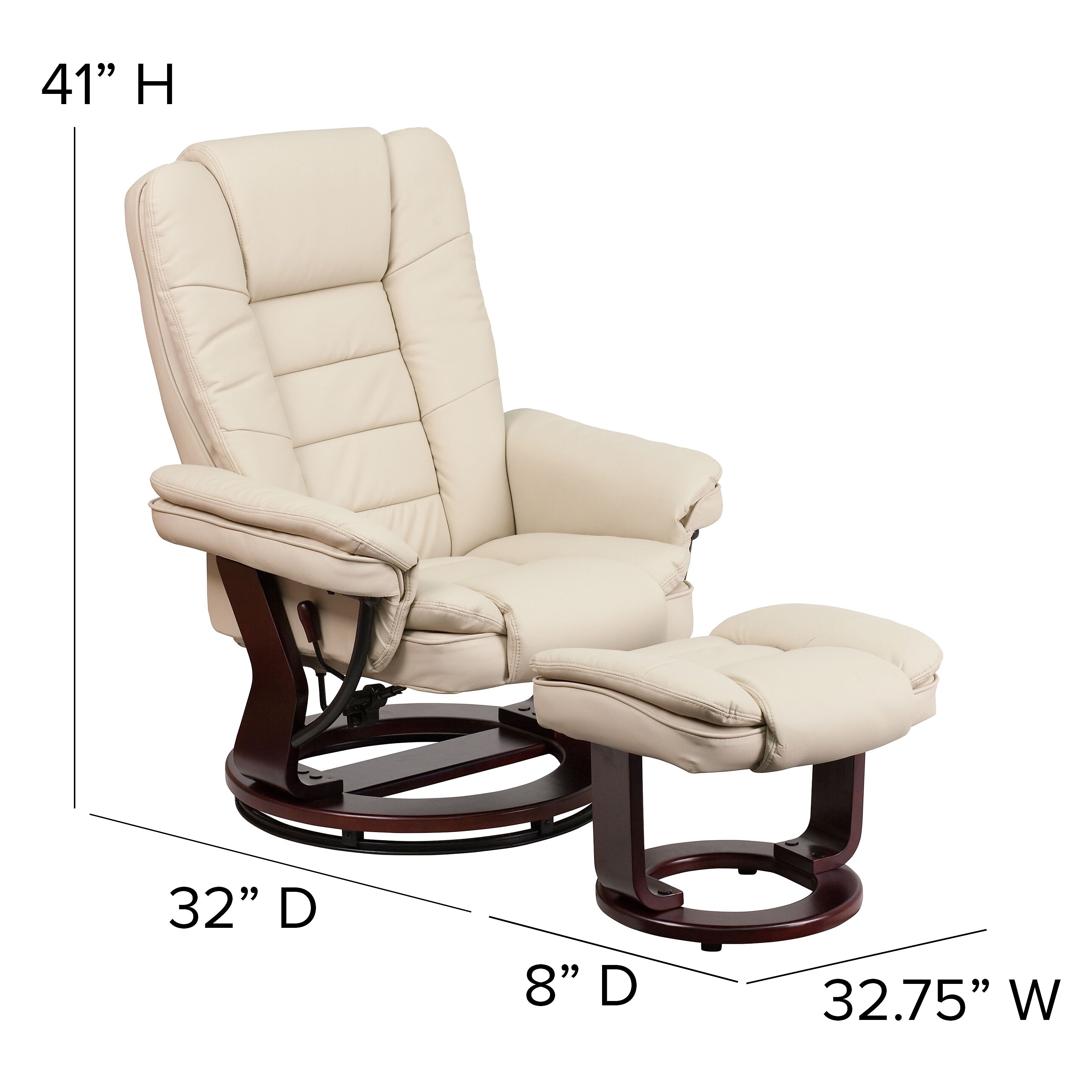 Flash Furniture LeatherSoft Recliner and Ottoman Set Beige