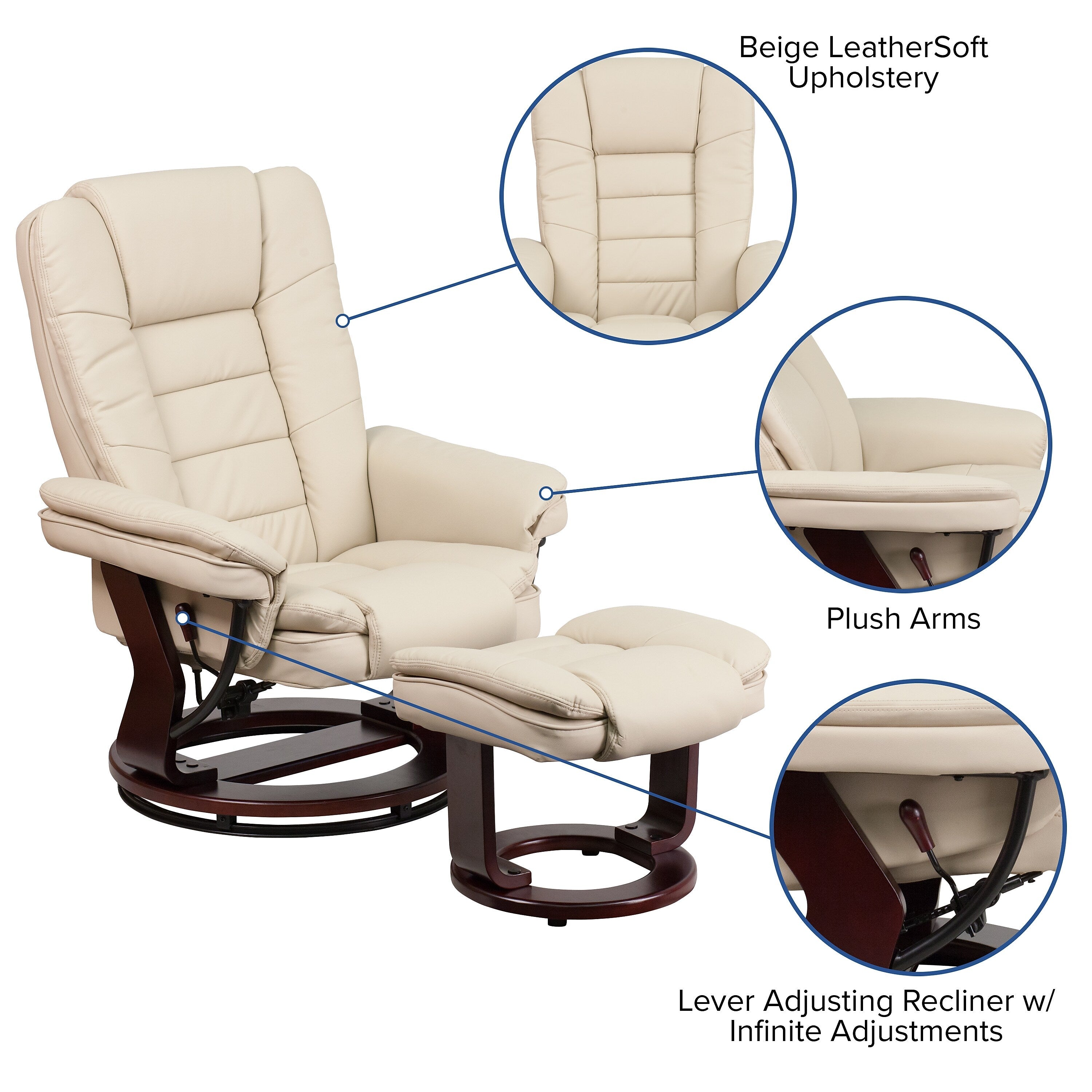 Flash Furniture LeatherSoft Recliner and Ottoman Set Beige