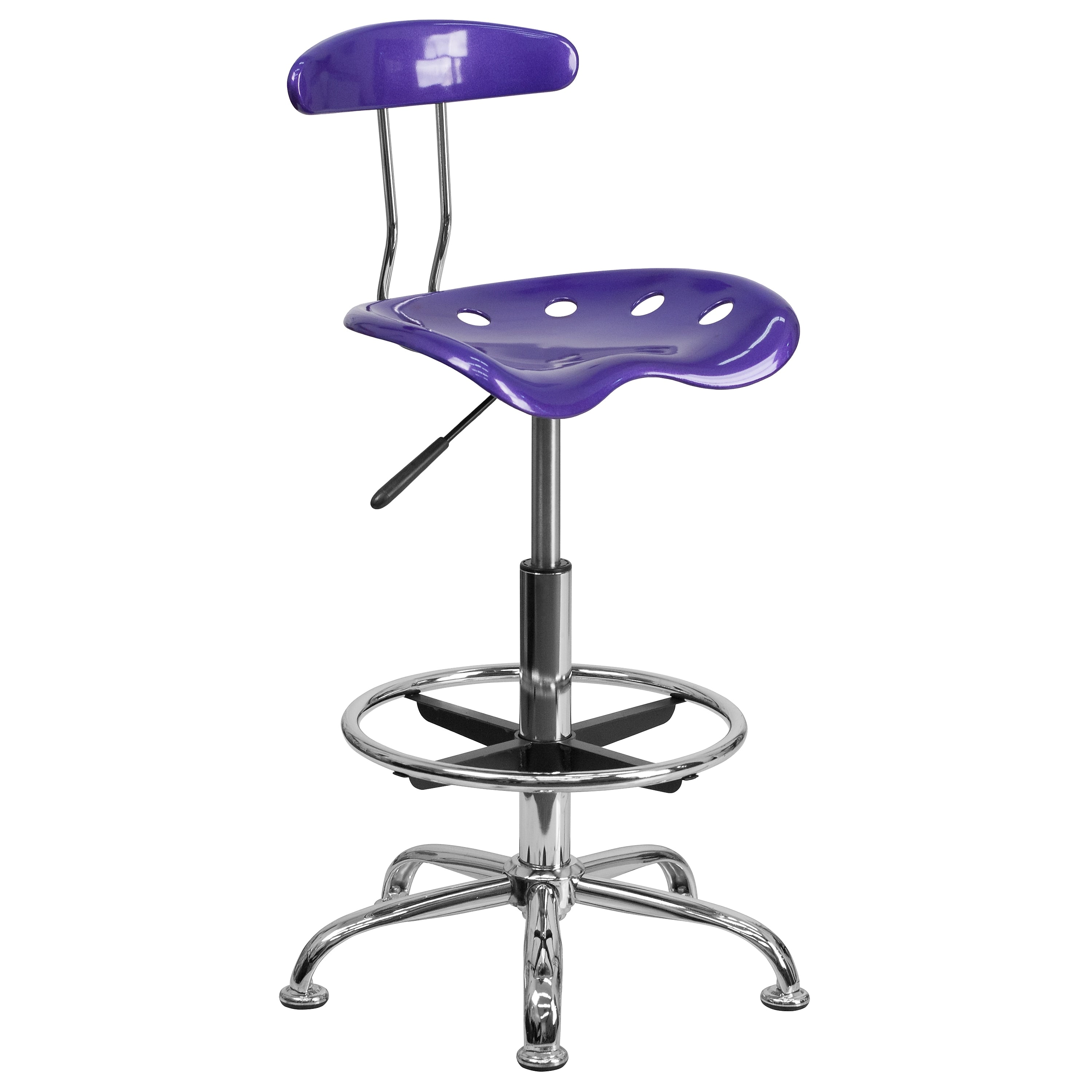 Flash Furniture Low Back Polymer Drafting Stool With Tractor Seat, Vibrant Violet