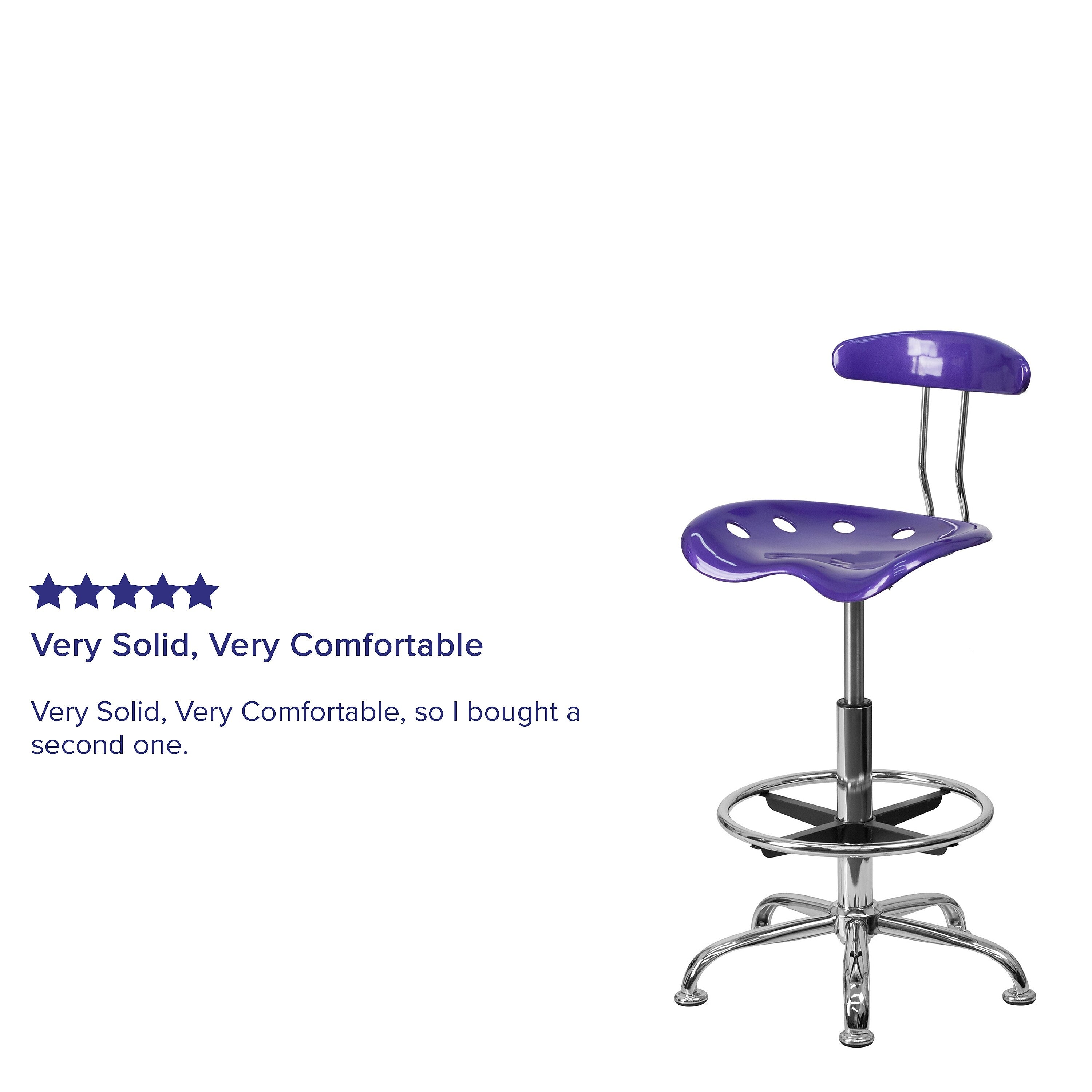 Flash Furniture Low Back Polymer Drafting Stool With Tractor Seat, Vibrant Violet