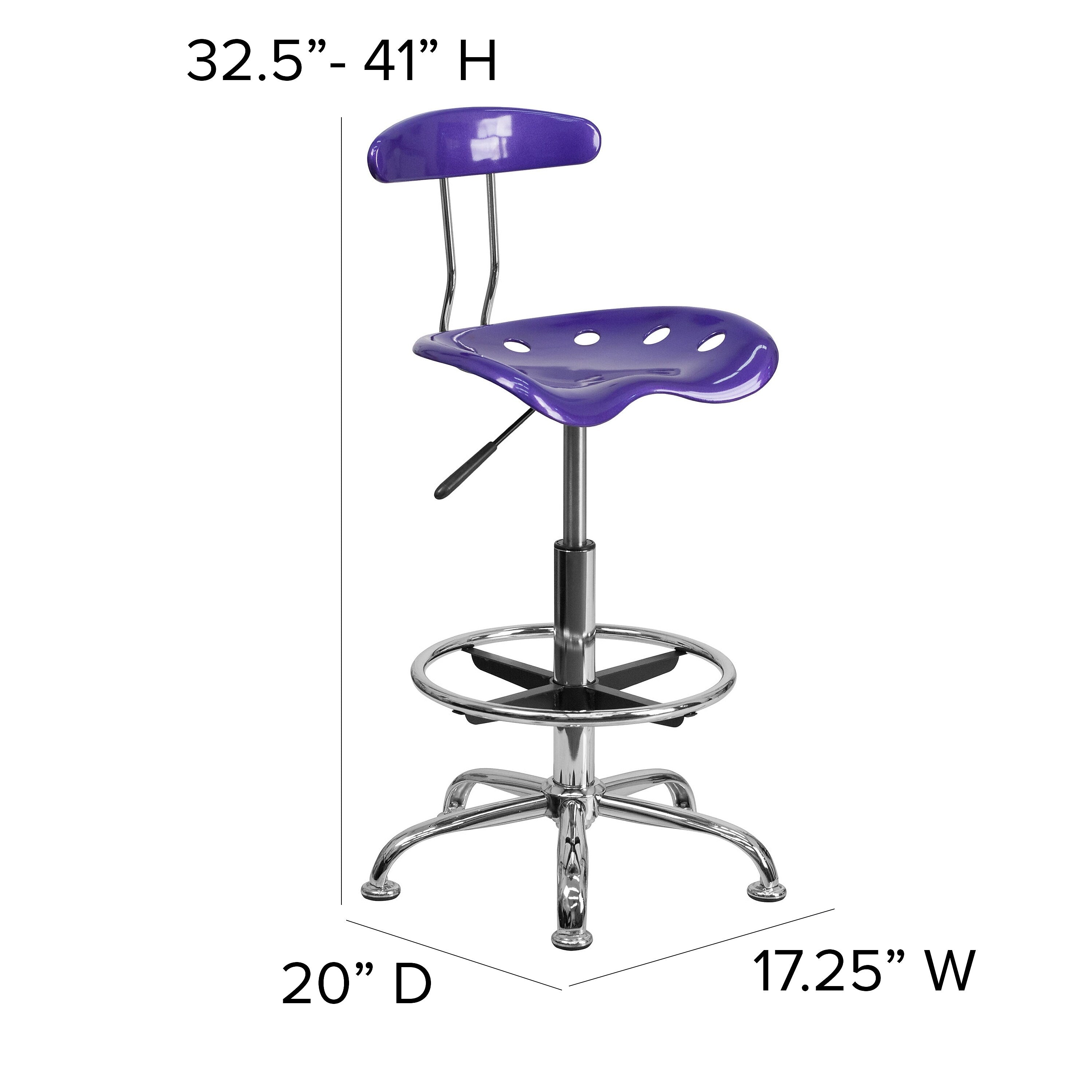 Flash Furniture Low Back Polymer Drafting Stool With Tractor Seat, Vibrant Violet