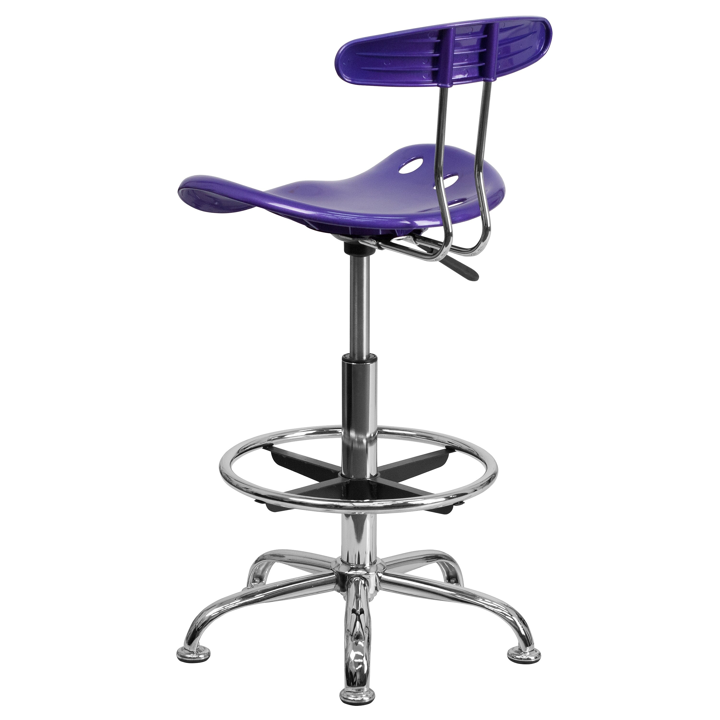 Flash Furniture Low Back Polymer Drafting Stool With Tractor Seat, Vibrant Violet