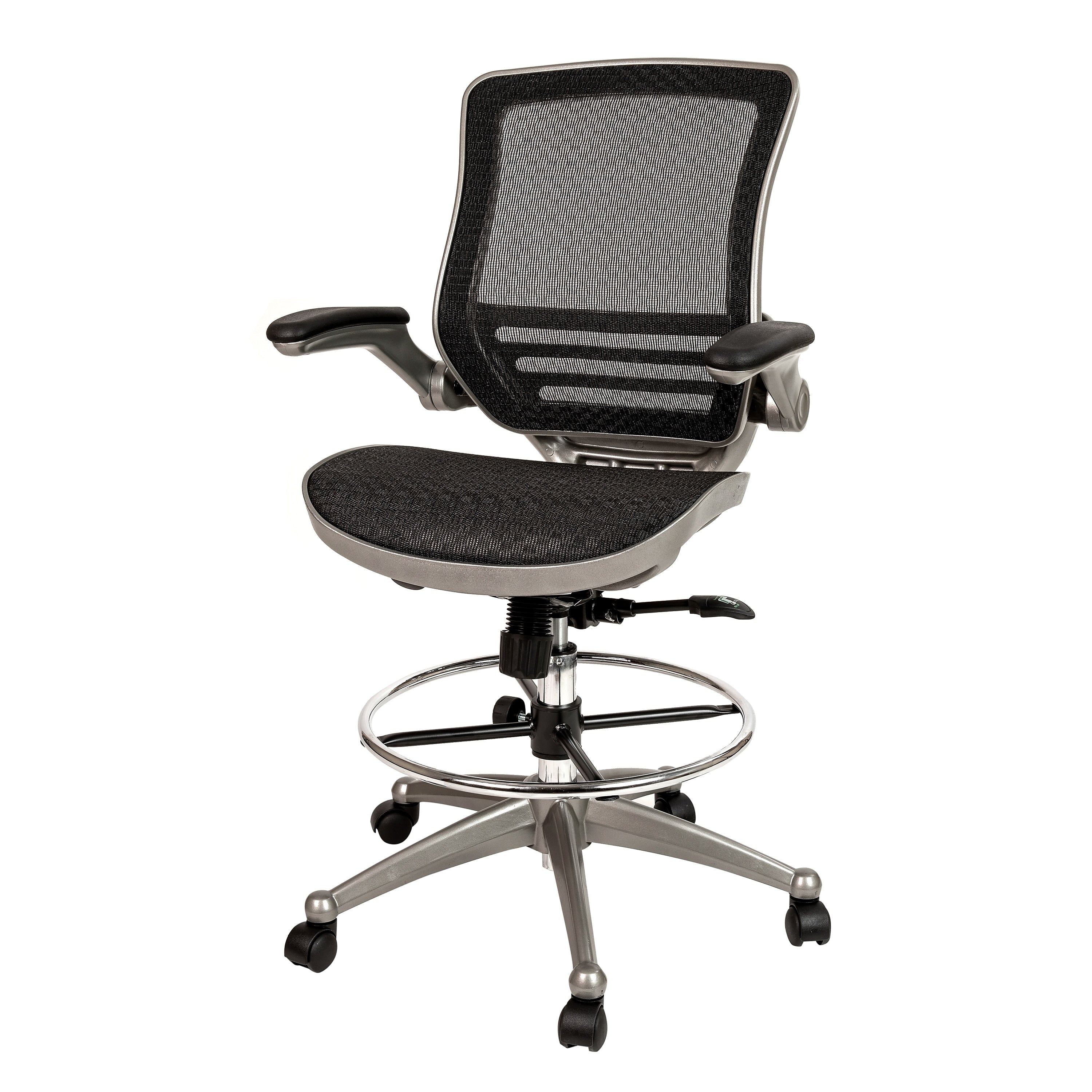 Flash Furniture Mesh Mid-Back Drafting Stool with Lumbar Support, Black/Graphite Silver