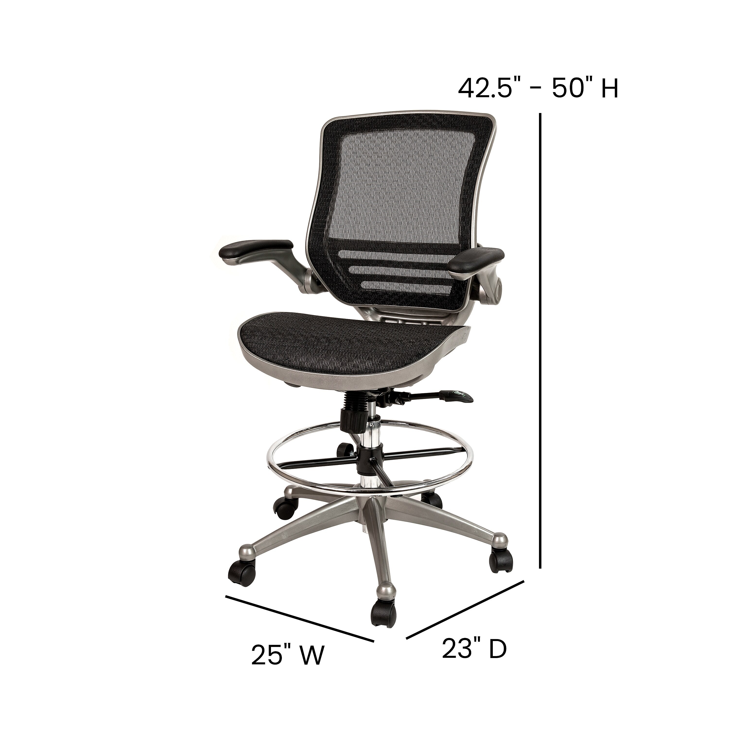 Flash Furniture Mesh Mid-Back Drafting Stool with Lumbar Support, Black/Graphite Silver