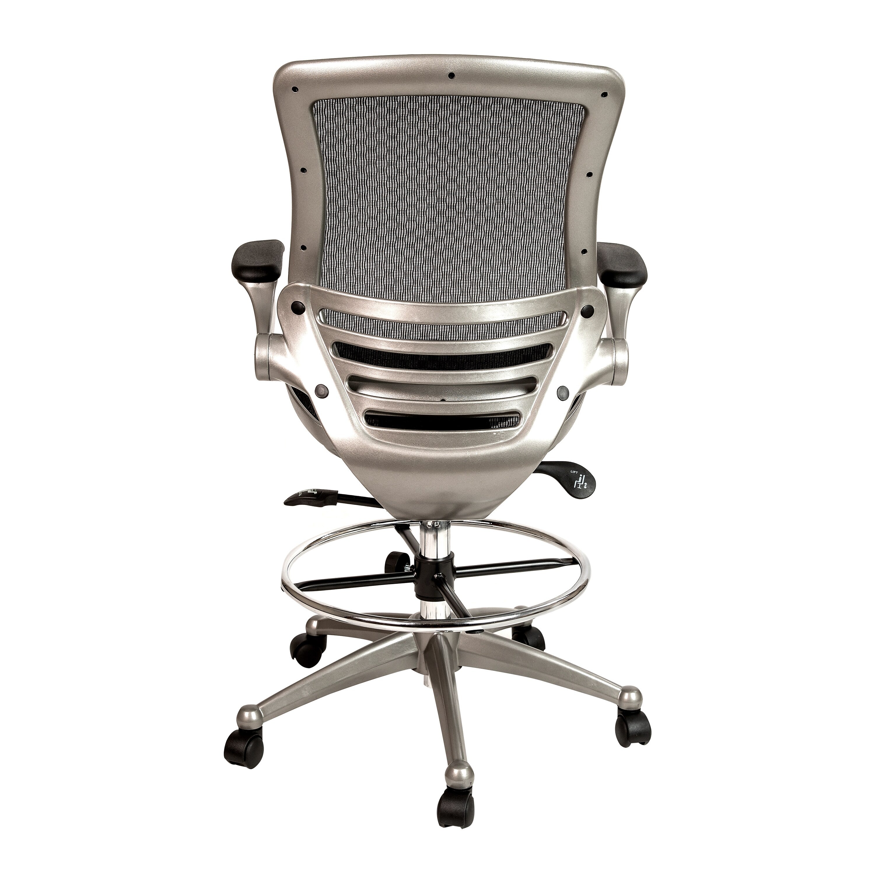 Flash Furniture Mesh Mid-Back Drafting Stool with Lumbar Support, Black/Graphite Silver