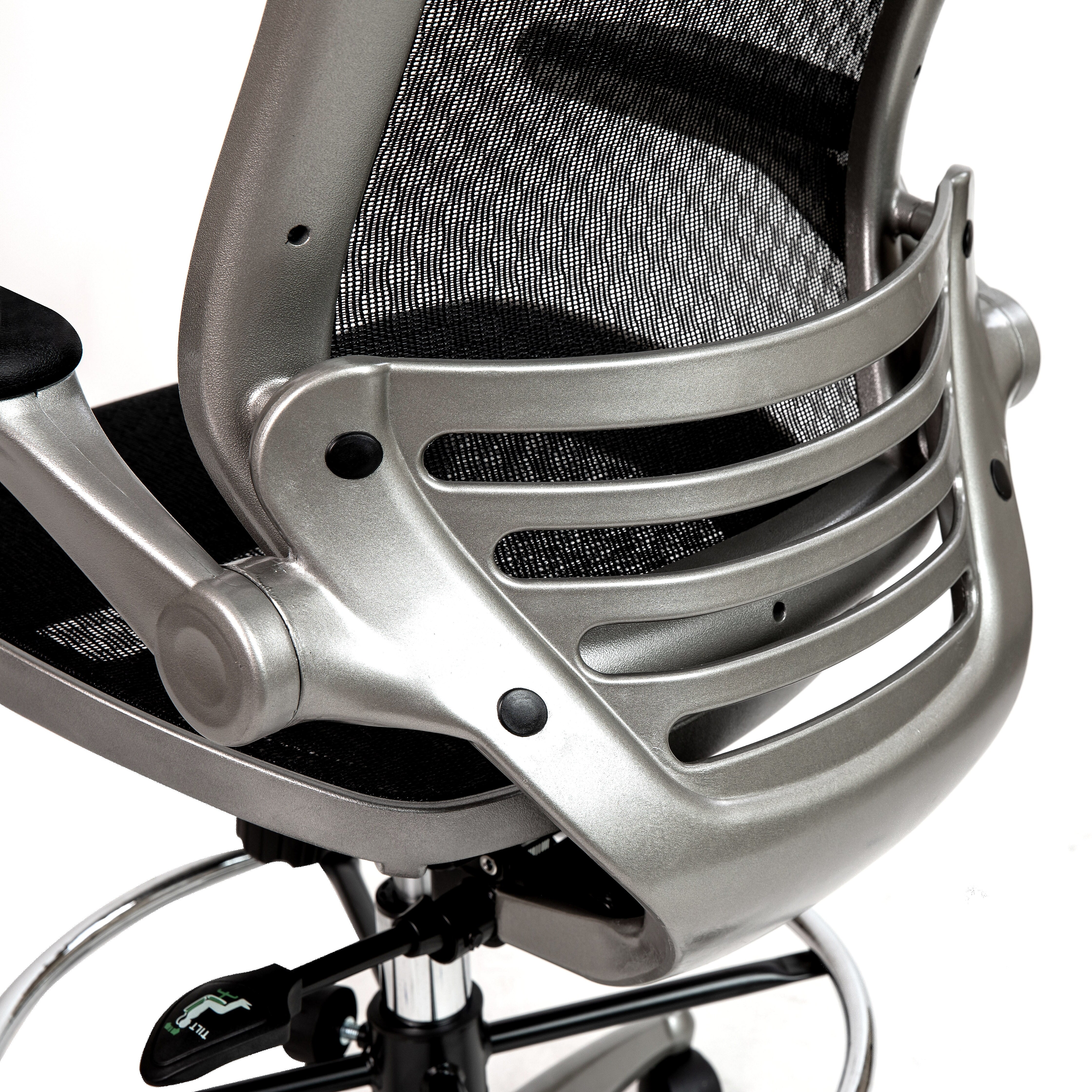 Flash Furniture Mesh Mid-Back Drafting Stool with Lumbar Support, Black/Graphite Silver