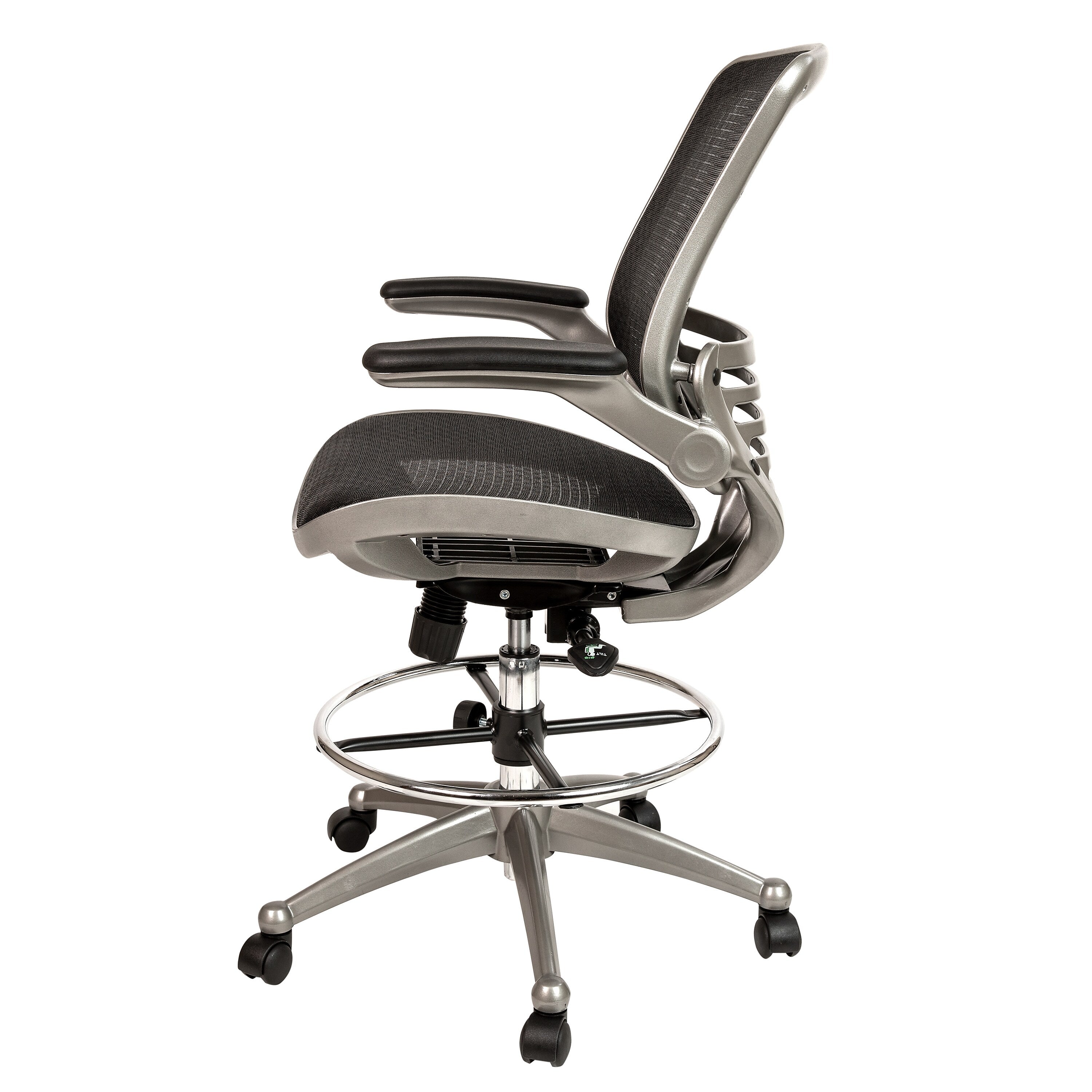 Flash Furniture Mesh Mid-Back Drafting Stool with Lumbar Support, Black/Graphite Silver